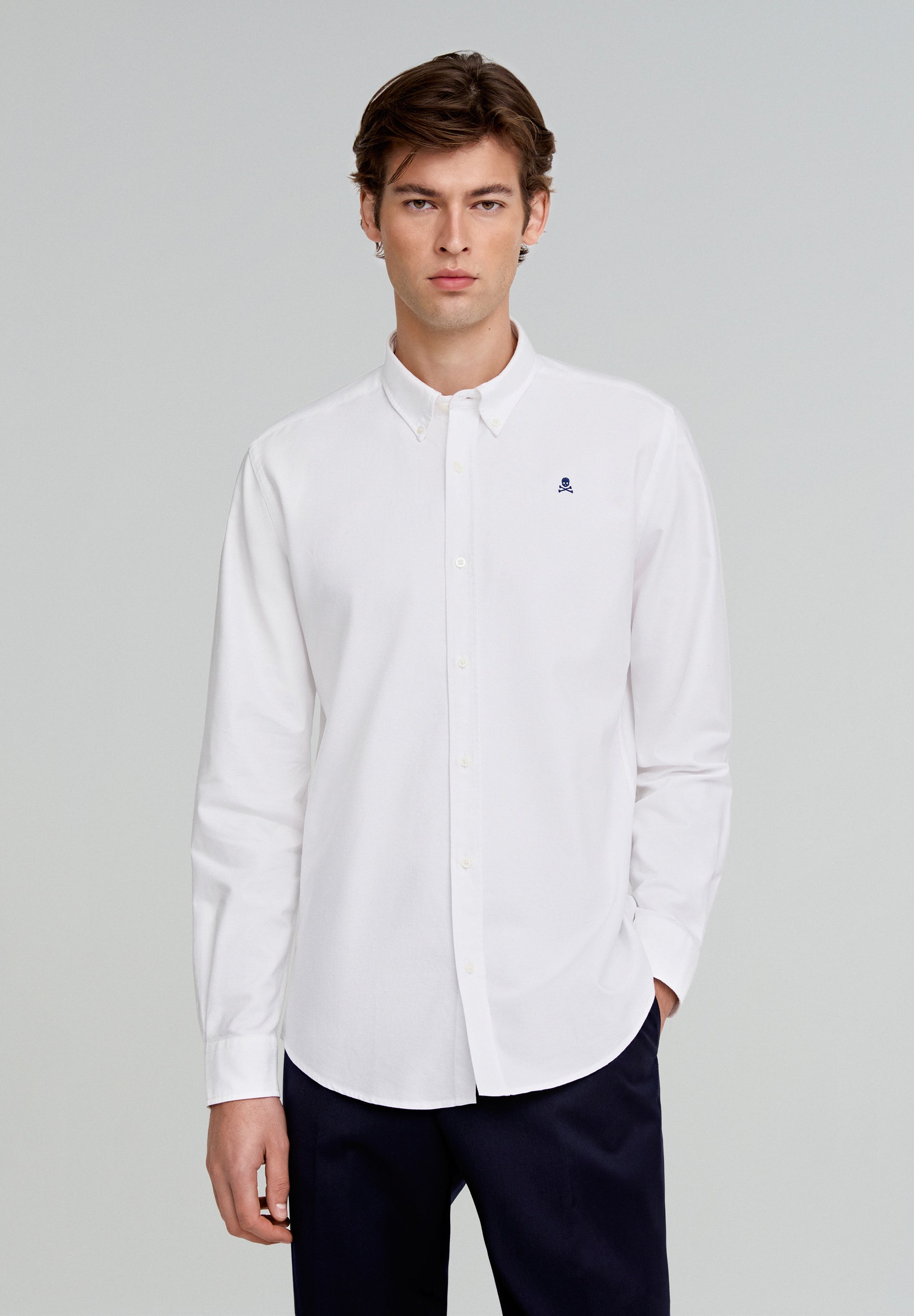 OXFORD SHIRT WITH CONTRAST SKULL PRINT – Scalpers ROW OXFORD SHIRT WITH CONTRAST SKULL PRINT – Scalpers ROW
