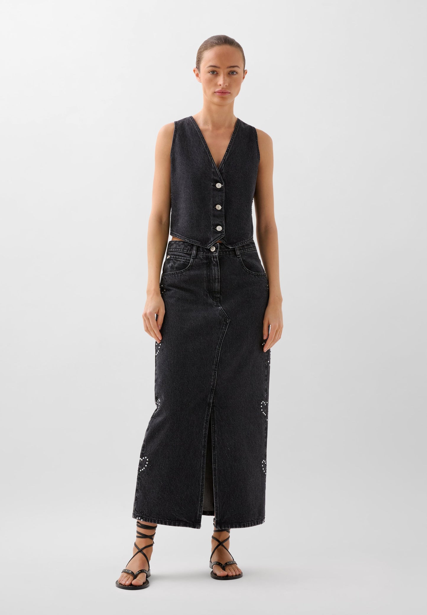 STUDS WAVY MIDI SKIRT