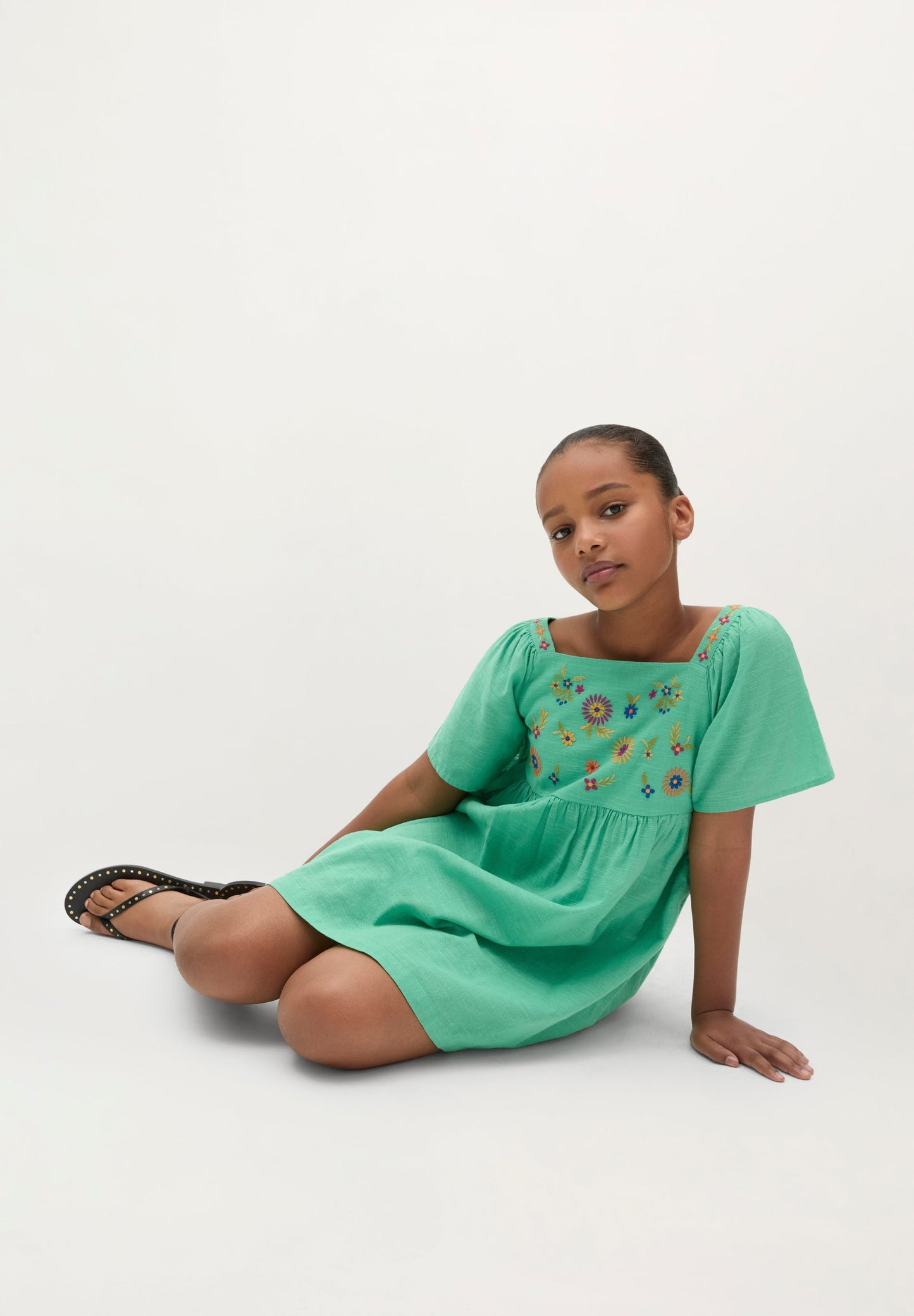 EMBROIDERED FLOWERS COTTON DRESS