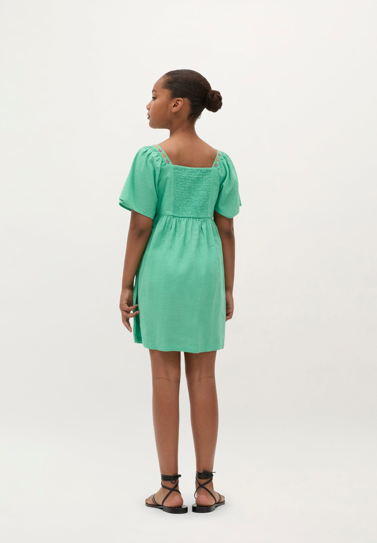 EMBROIDERED FLOWERS COTTON DRESS