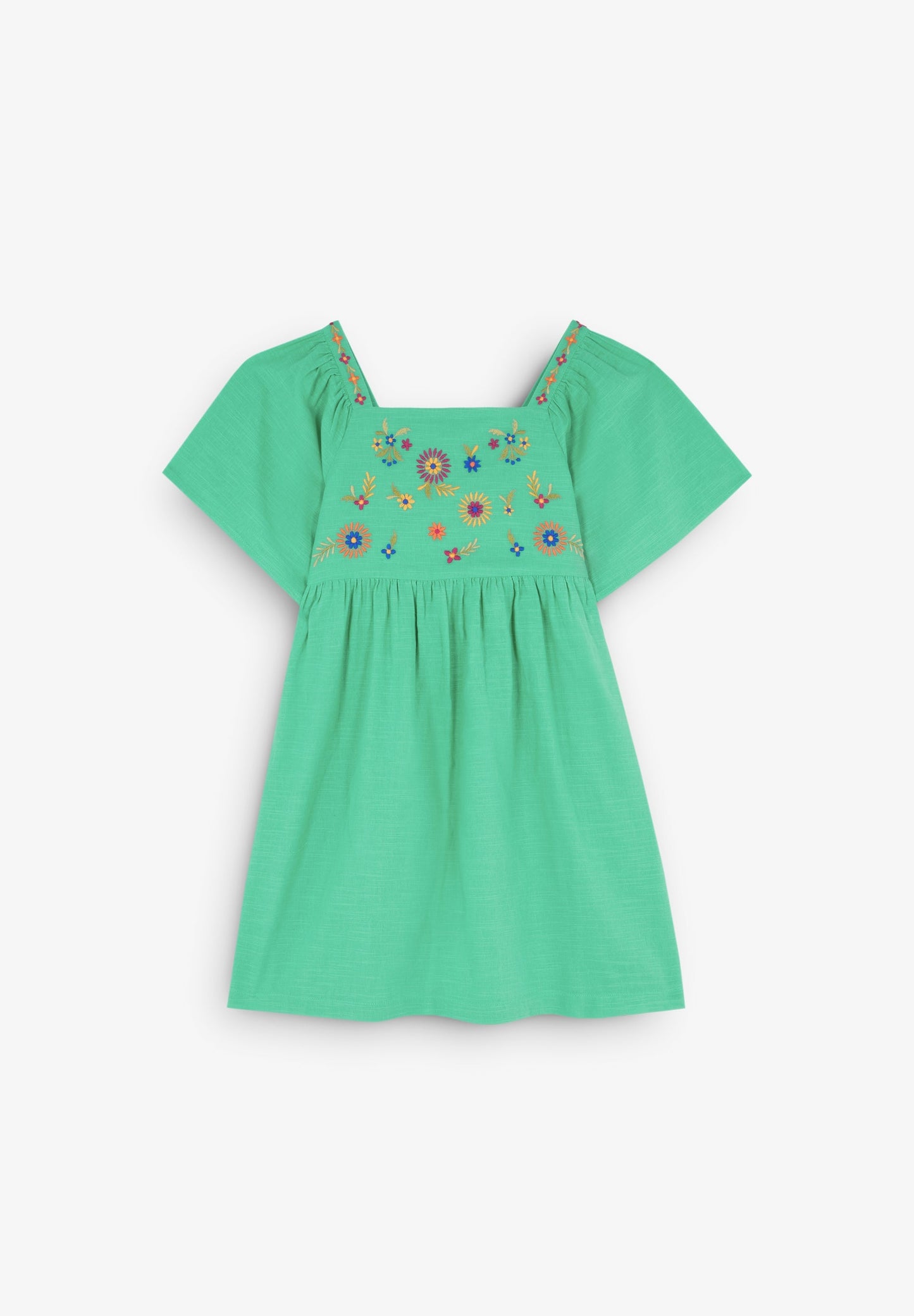 EMBROIDERED FLOWERS COTTON DRESS