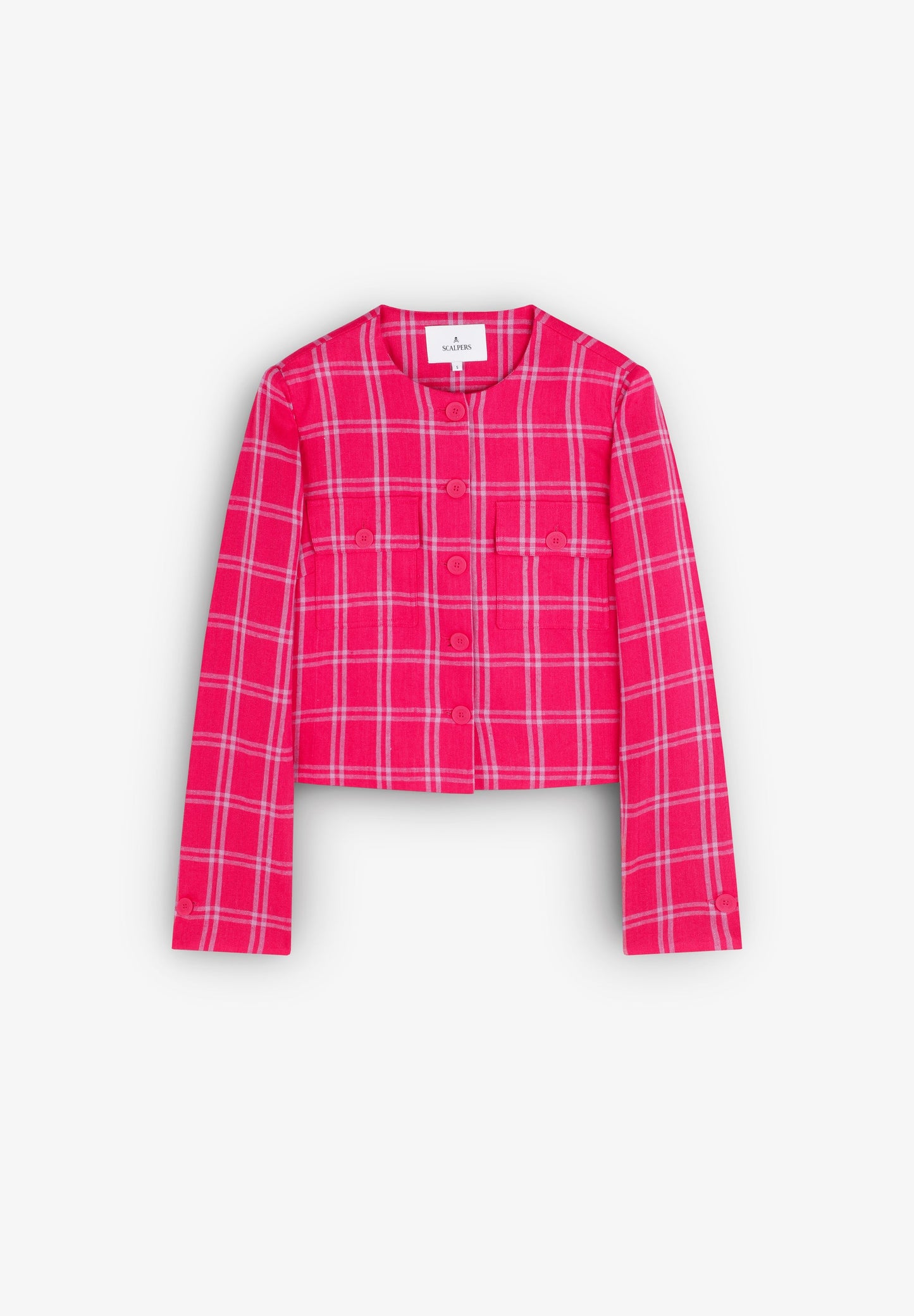 LINEN CROPPED CHECK CARDIGAN