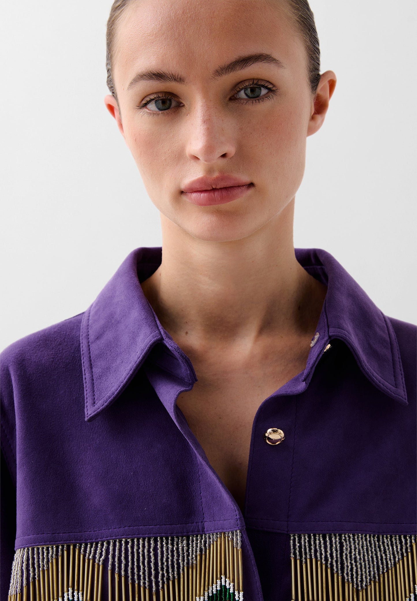 FRINGED SUEDE SHIRT WITH BEADS
