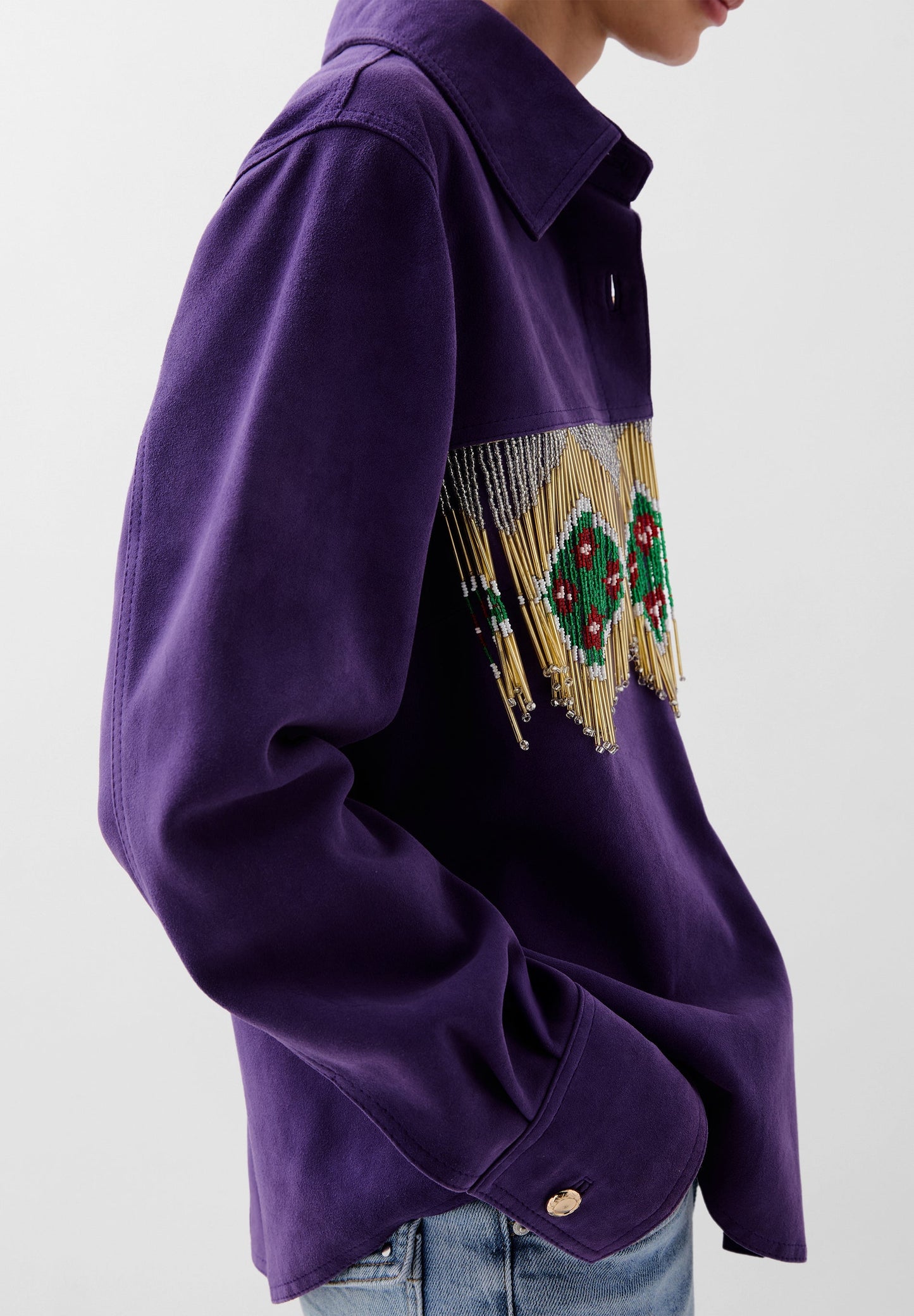 FRINGED SUEDE SHIRT WITH BEADS