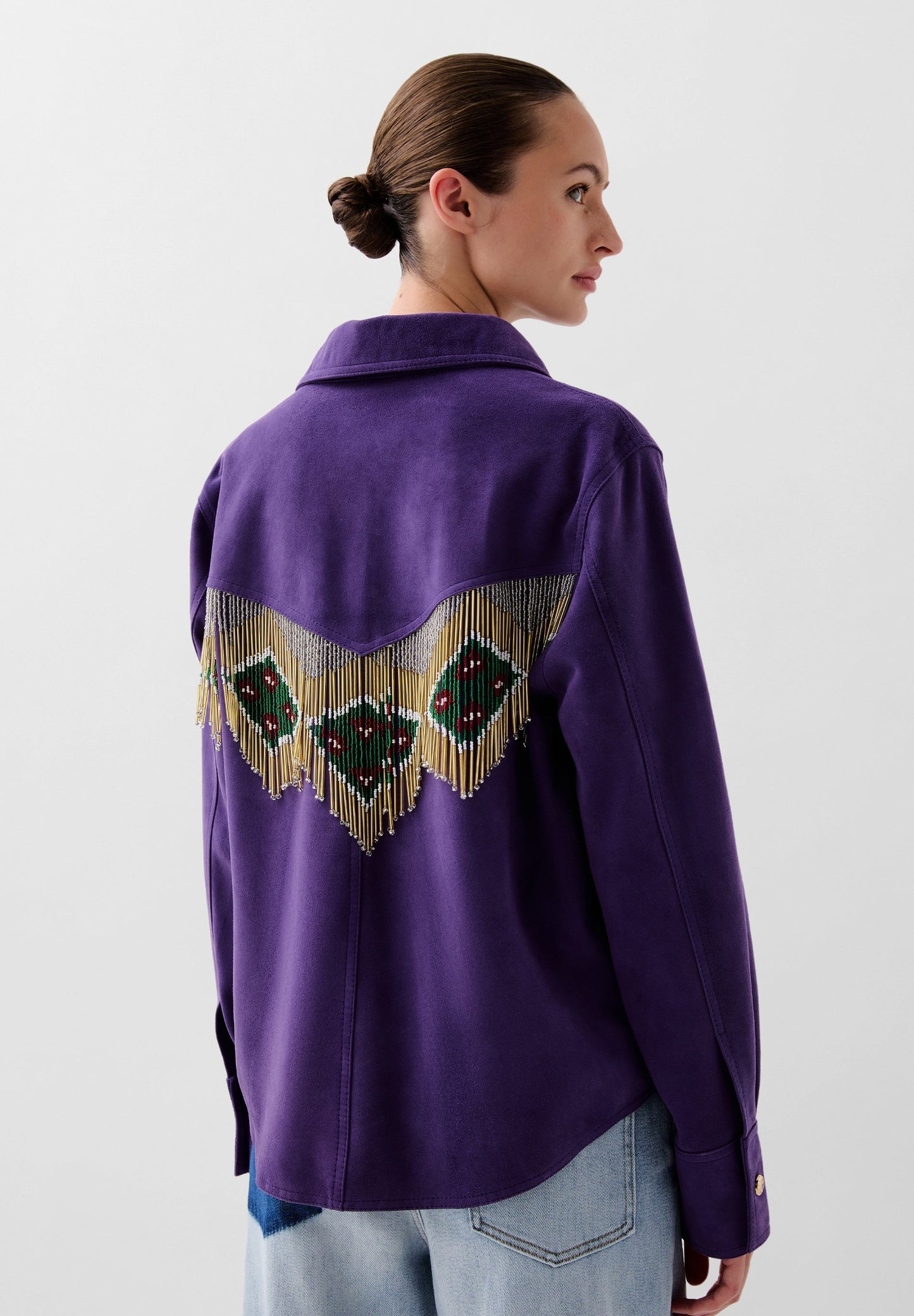 FRINGED SUEDE SHIRT WITH BEADS