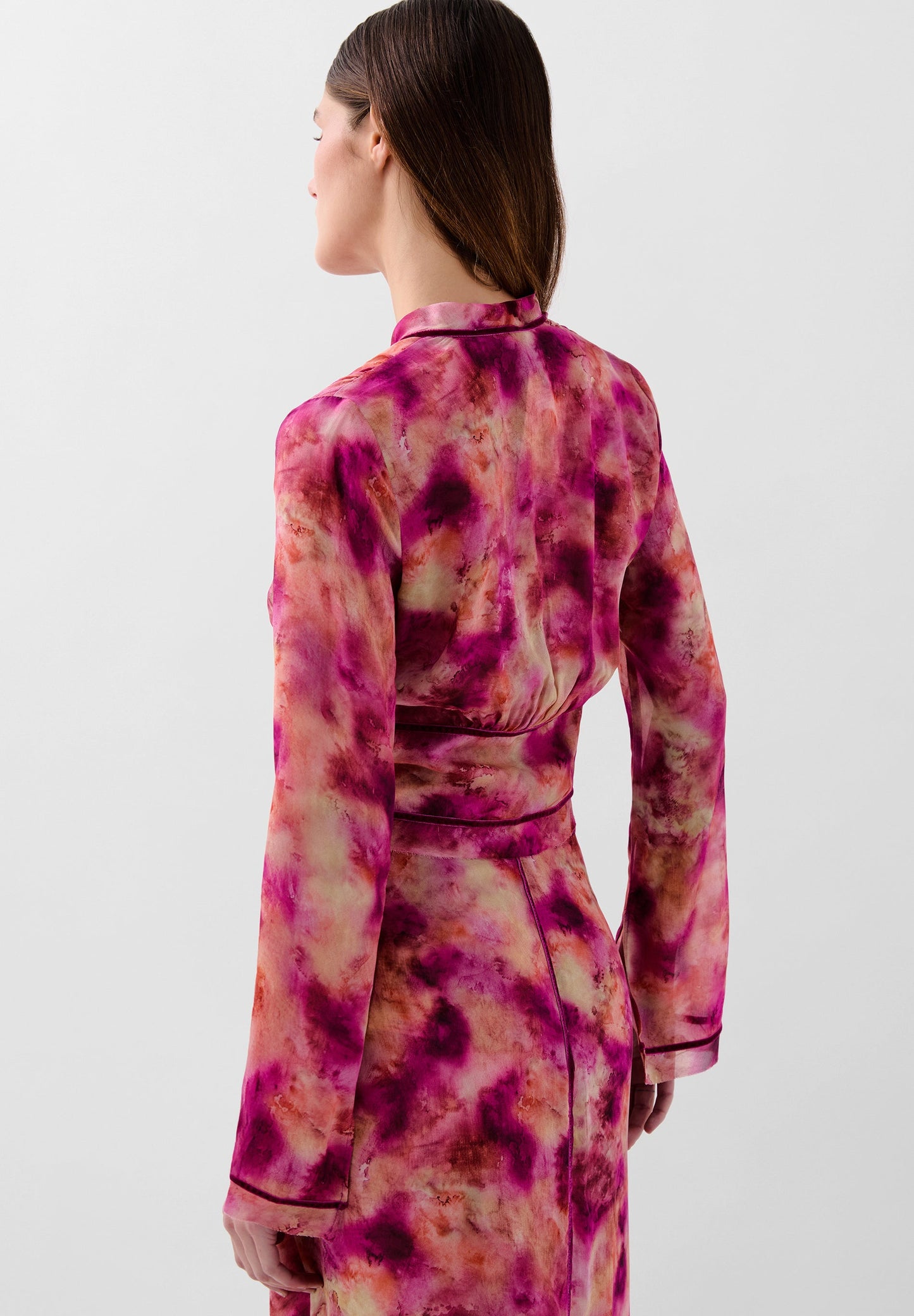 TIE-DYE VELVET TRIM BLOUSE