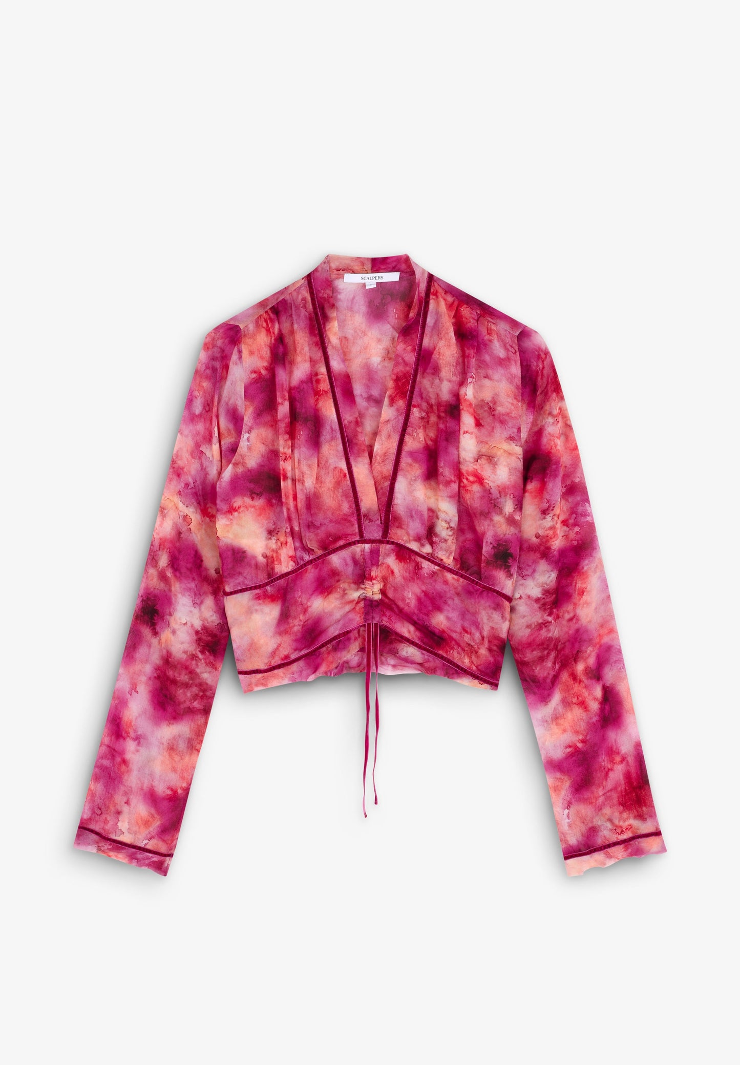 TIE-DYE VELVET TRIM BLOUSE