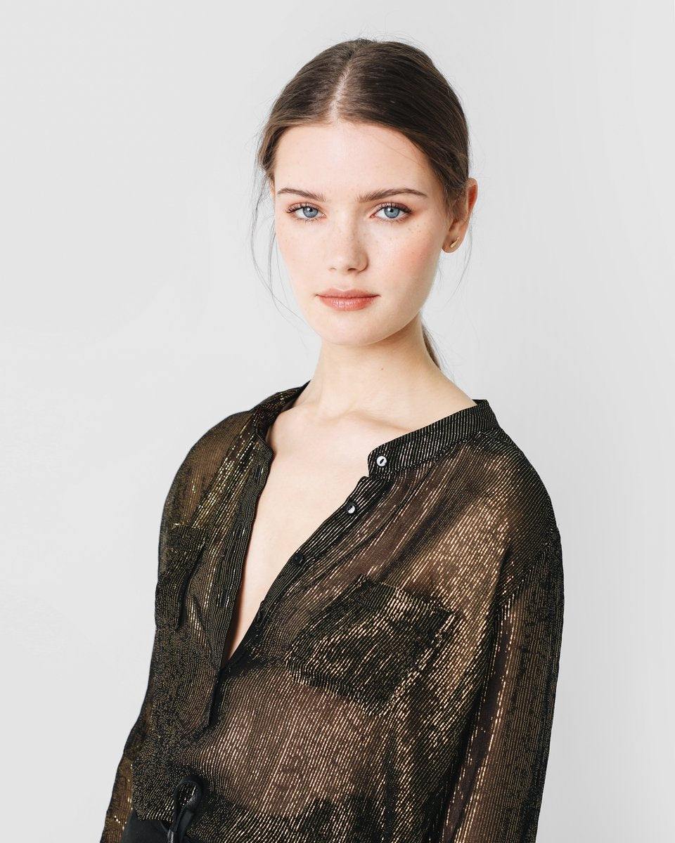 BLUSA LUREX CUELLO MAO NEGRO