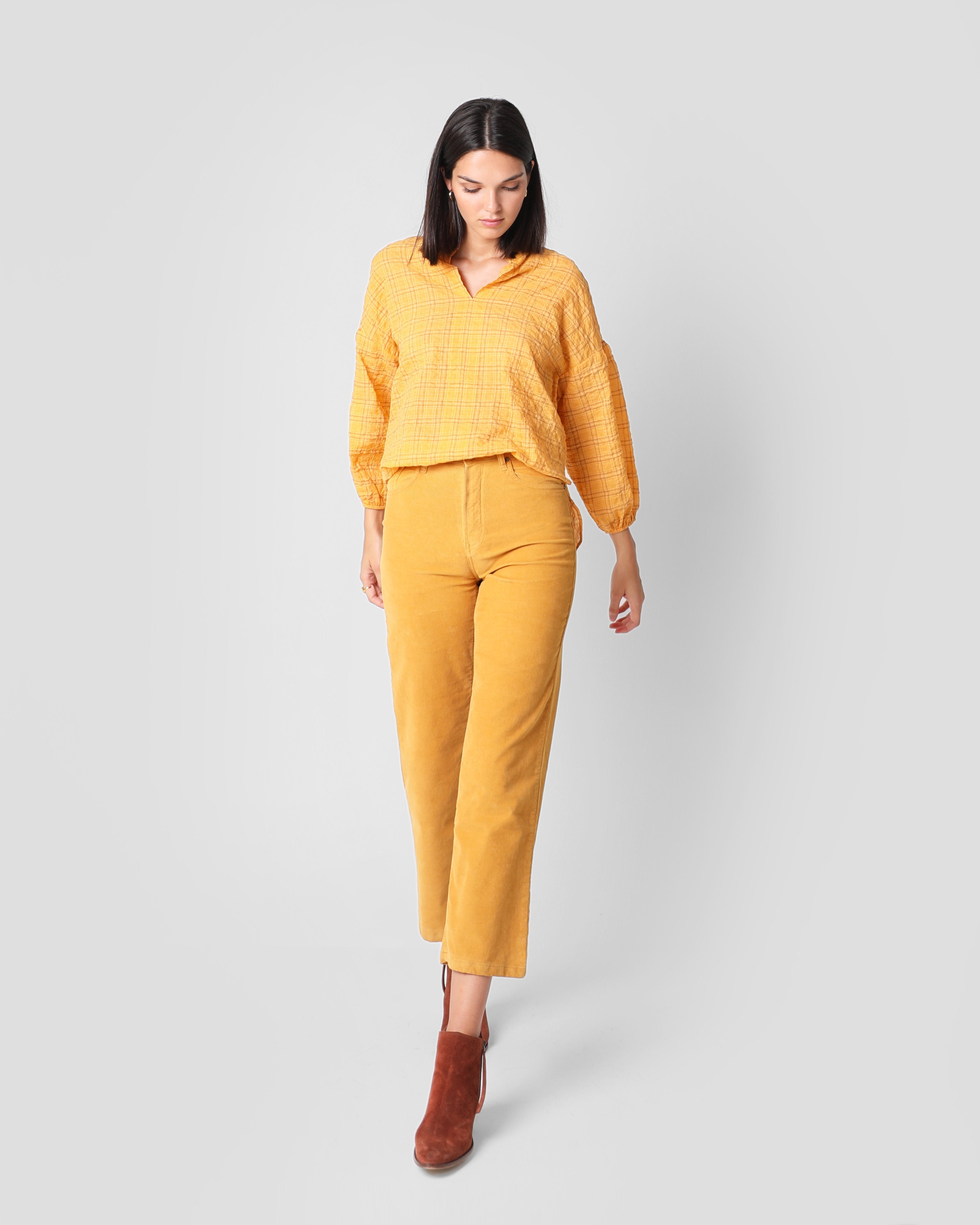 BLUSA CUADROS MOSTAZA