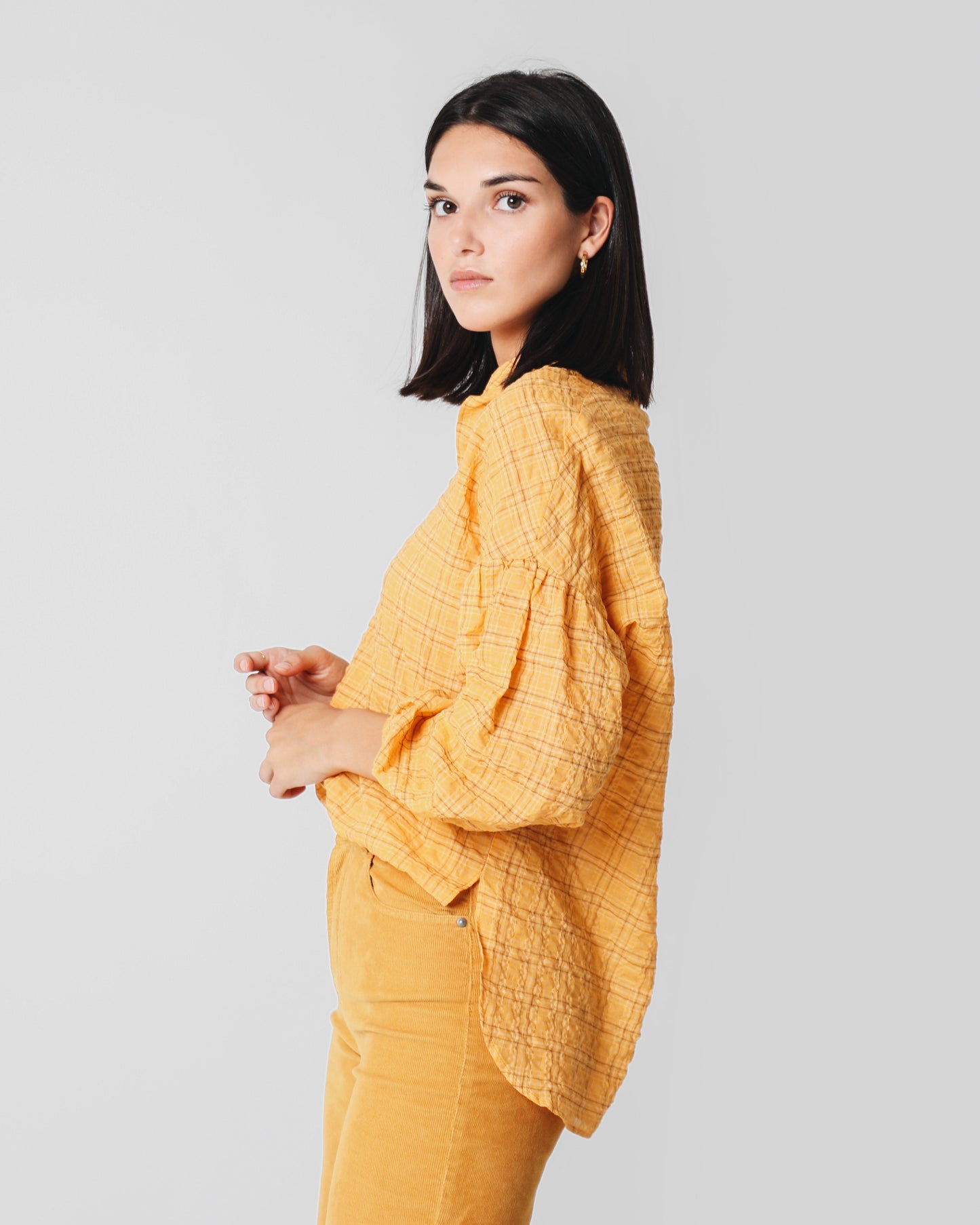 BLUSA CUADROS MOSTAZA