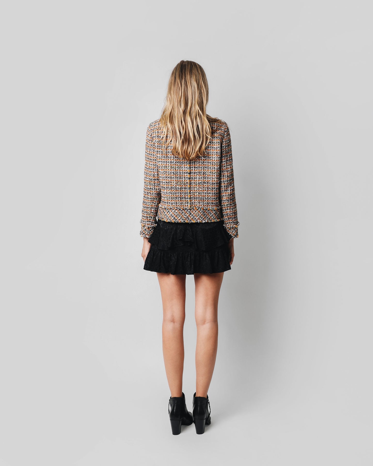 FALDA MINI VOLANTE JACQUARD NEGRA