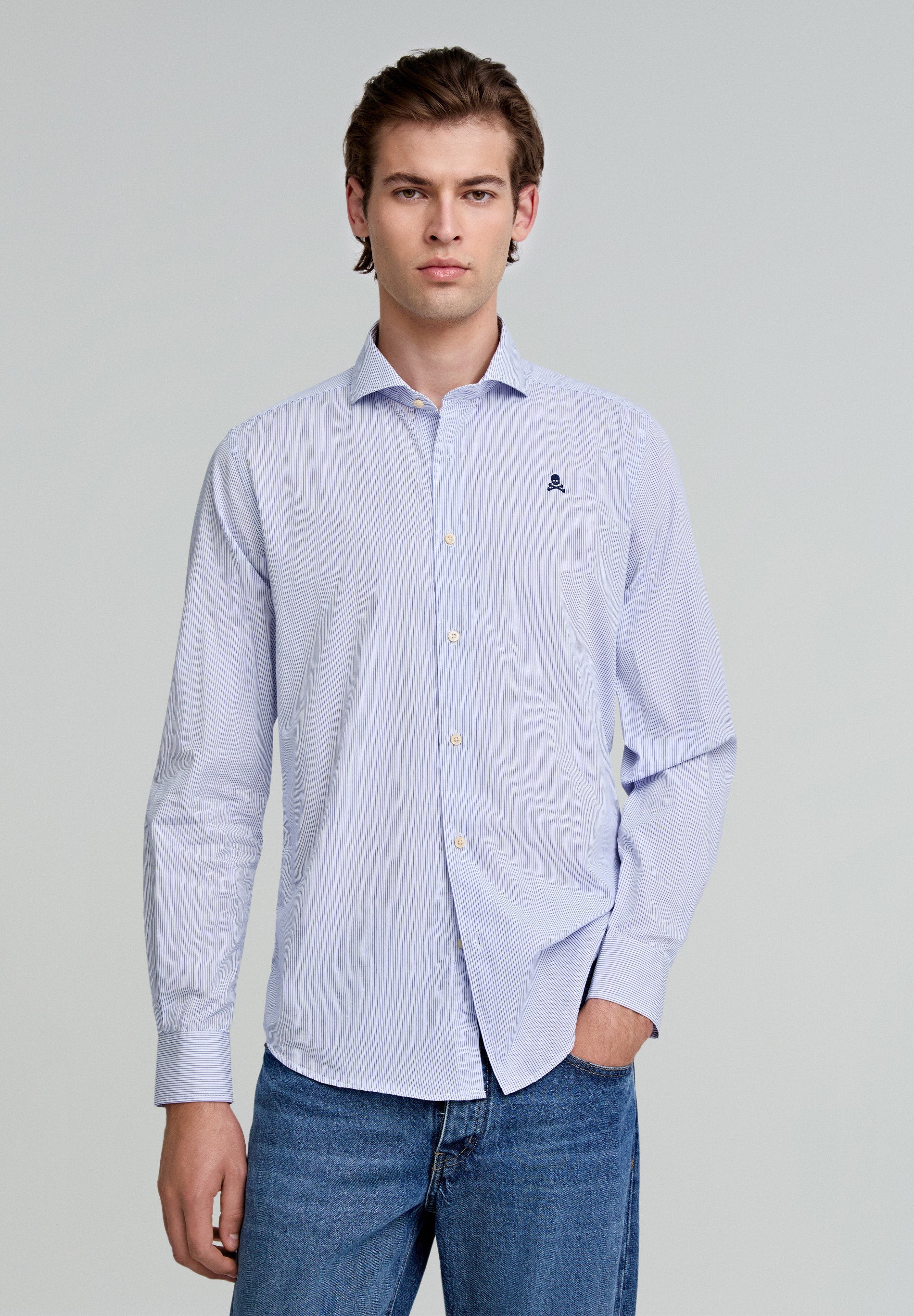 CONTRAST SKULL STRIPED FORMAL SHIRT