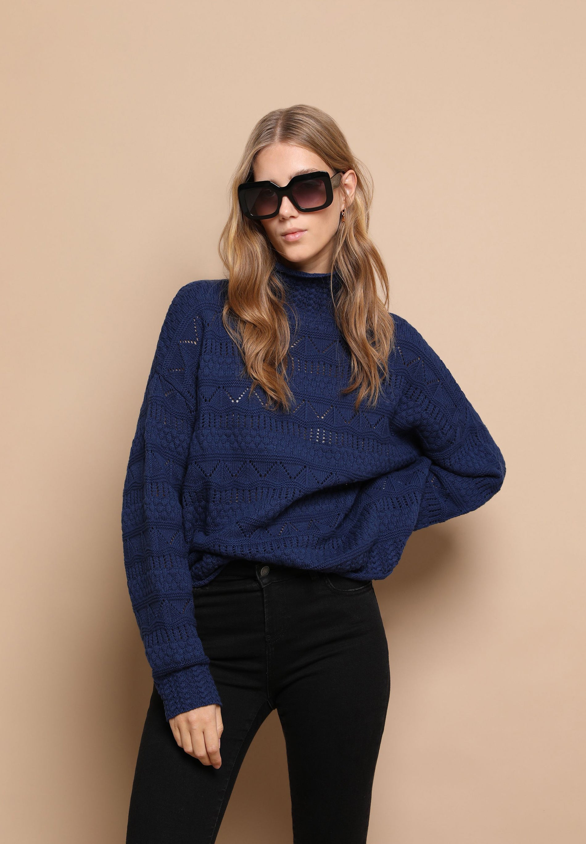 SWEATER WITH DIE-CUT HIGH COLLAR