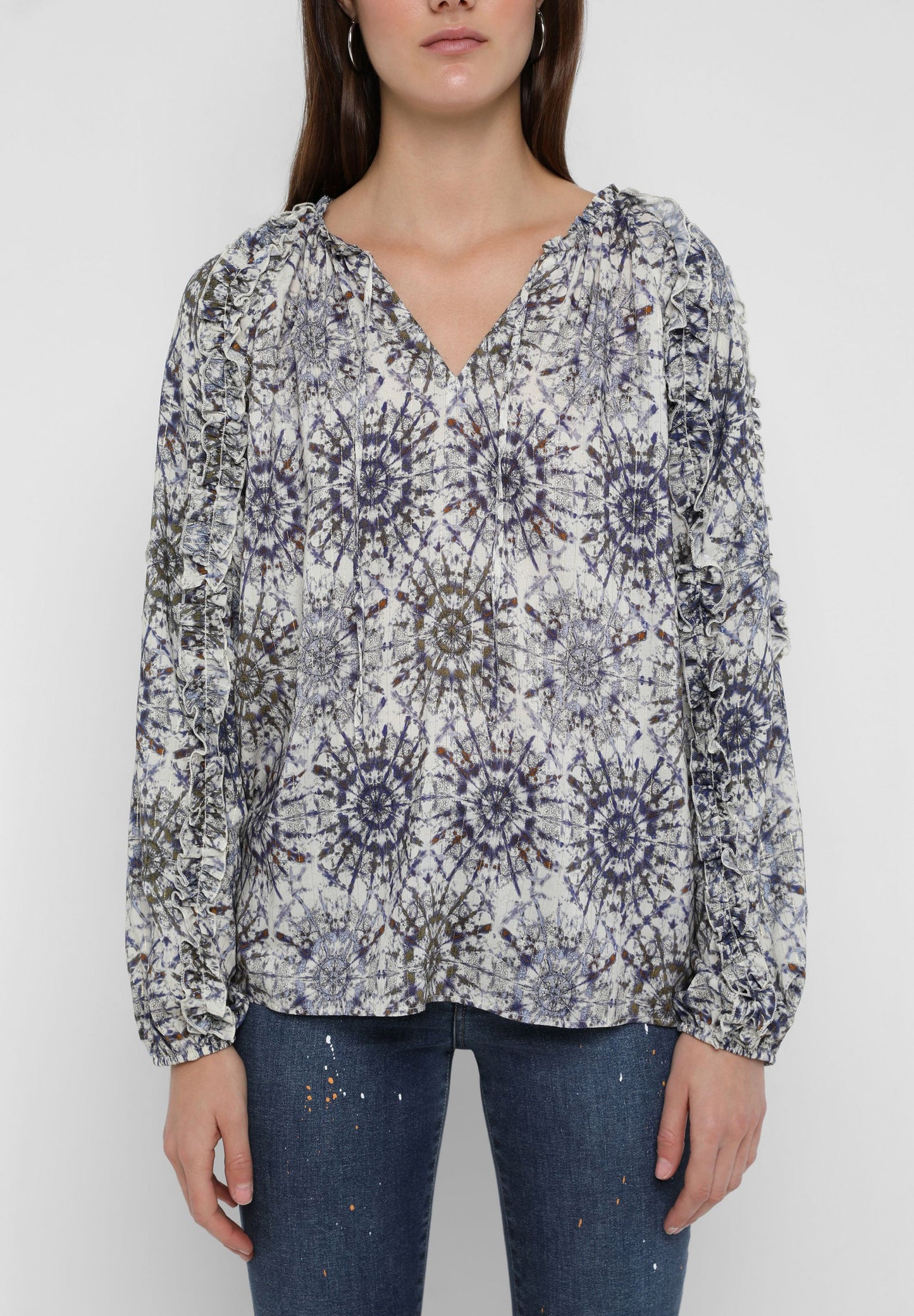 PRINTED BLOUSE WITH RUFFLES