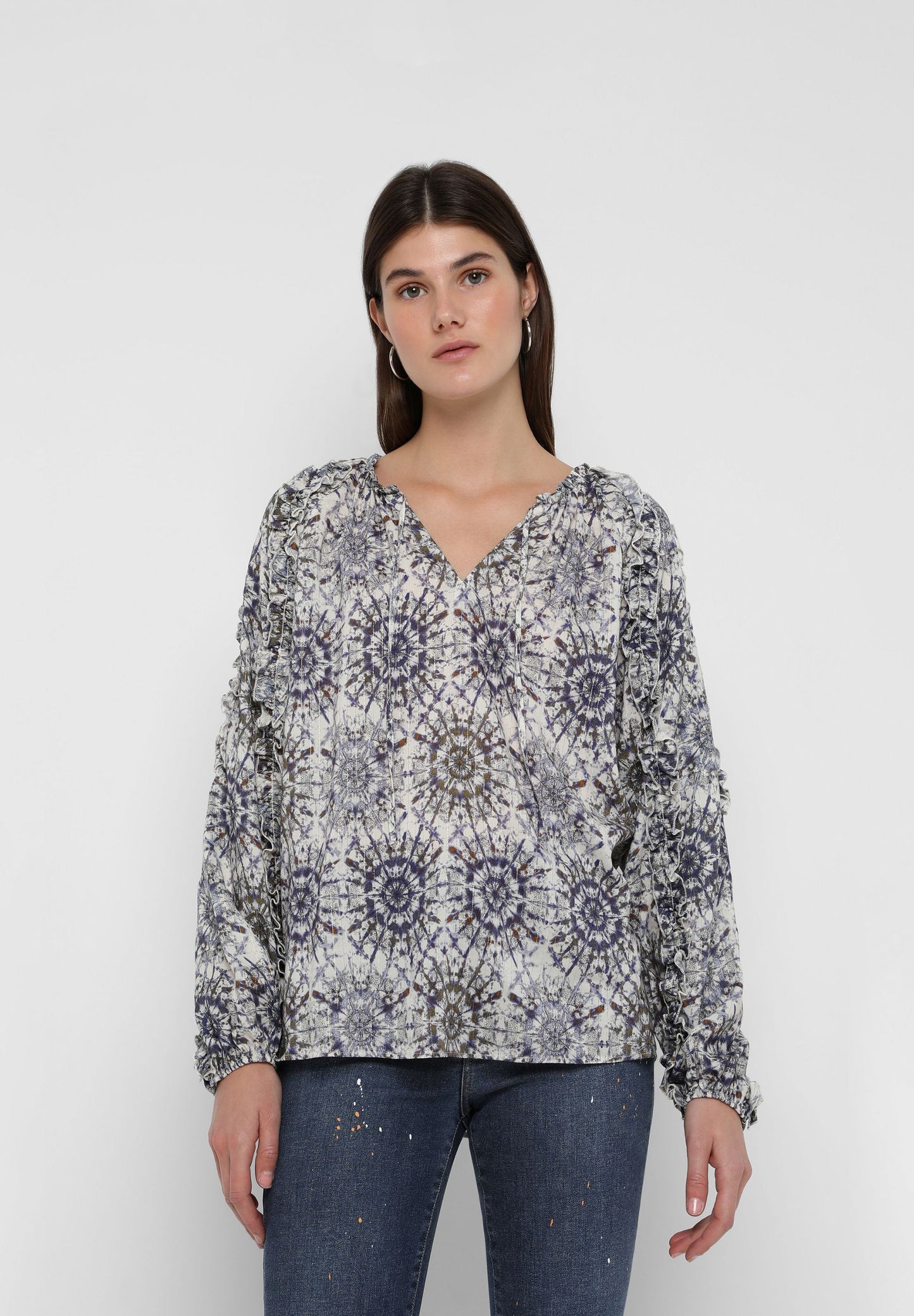 PRINTED BLOUSE WITH RUFFLES