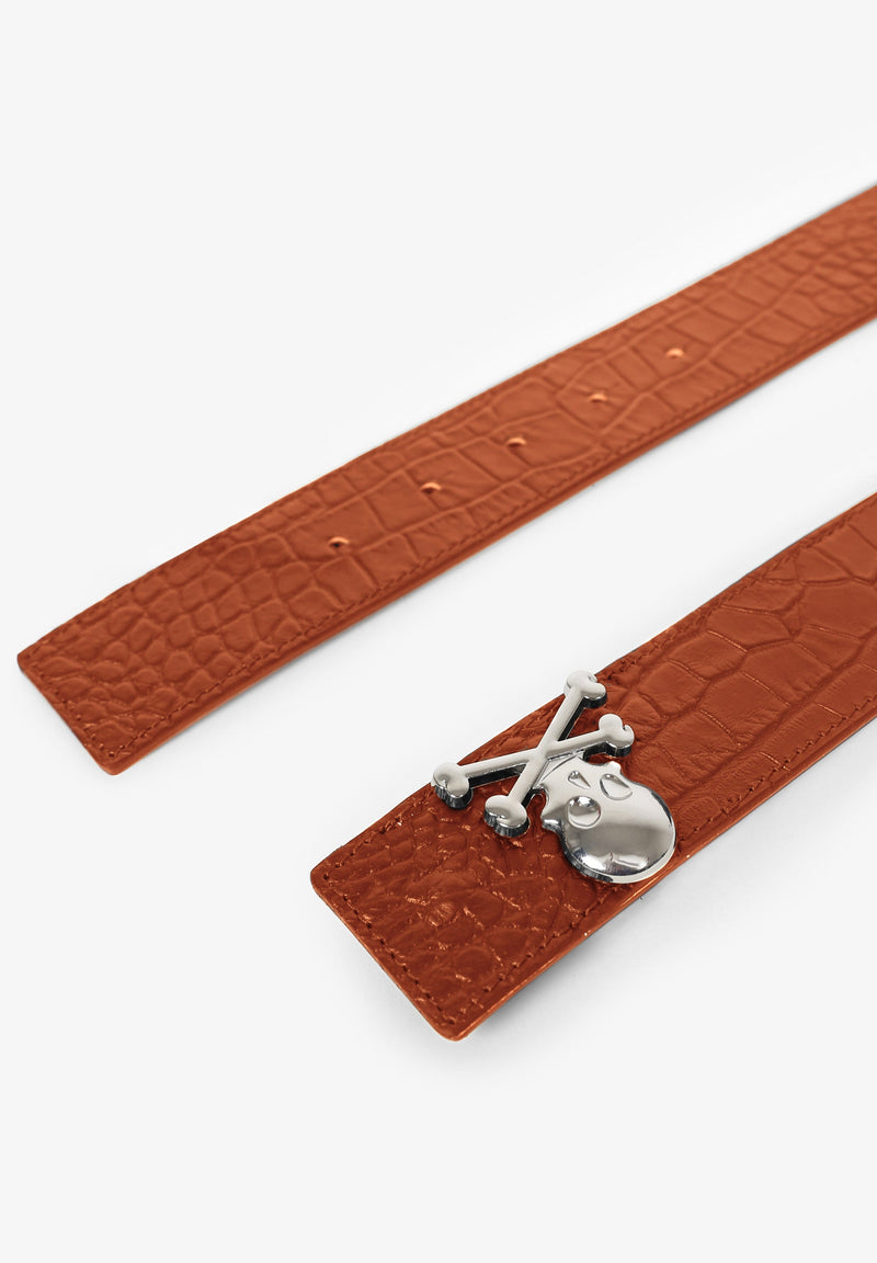 LEATHER BELT WITH METAL SKULL
