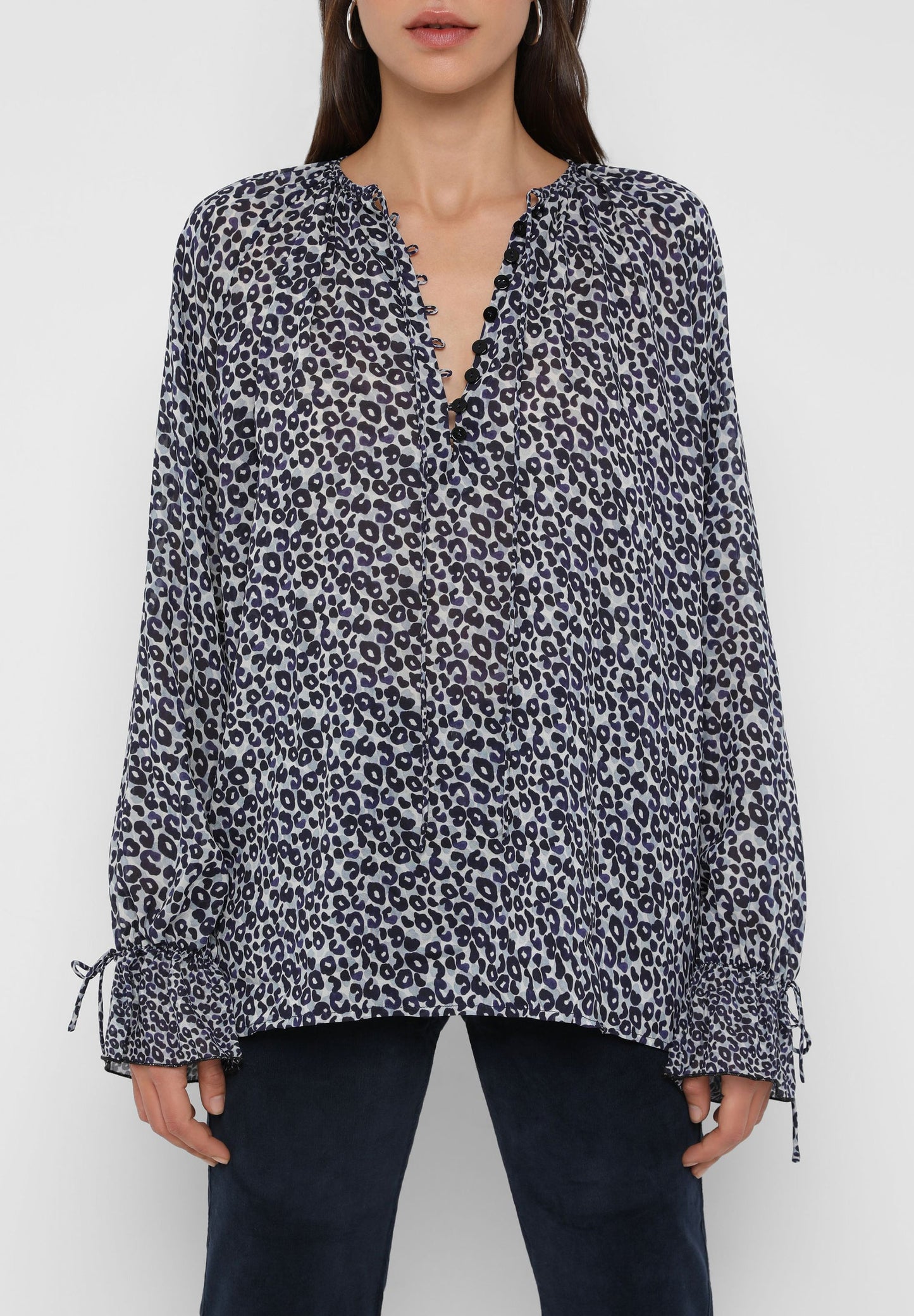 SEMI-SHEER ANIMAL PRINT BLOUSE