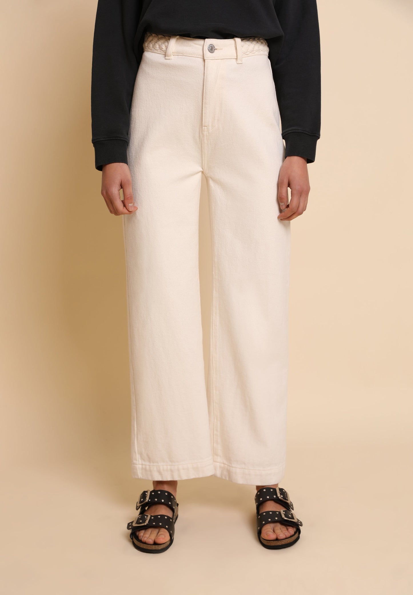 DENIM TROUSERS WITH BRAIDED DETAIL