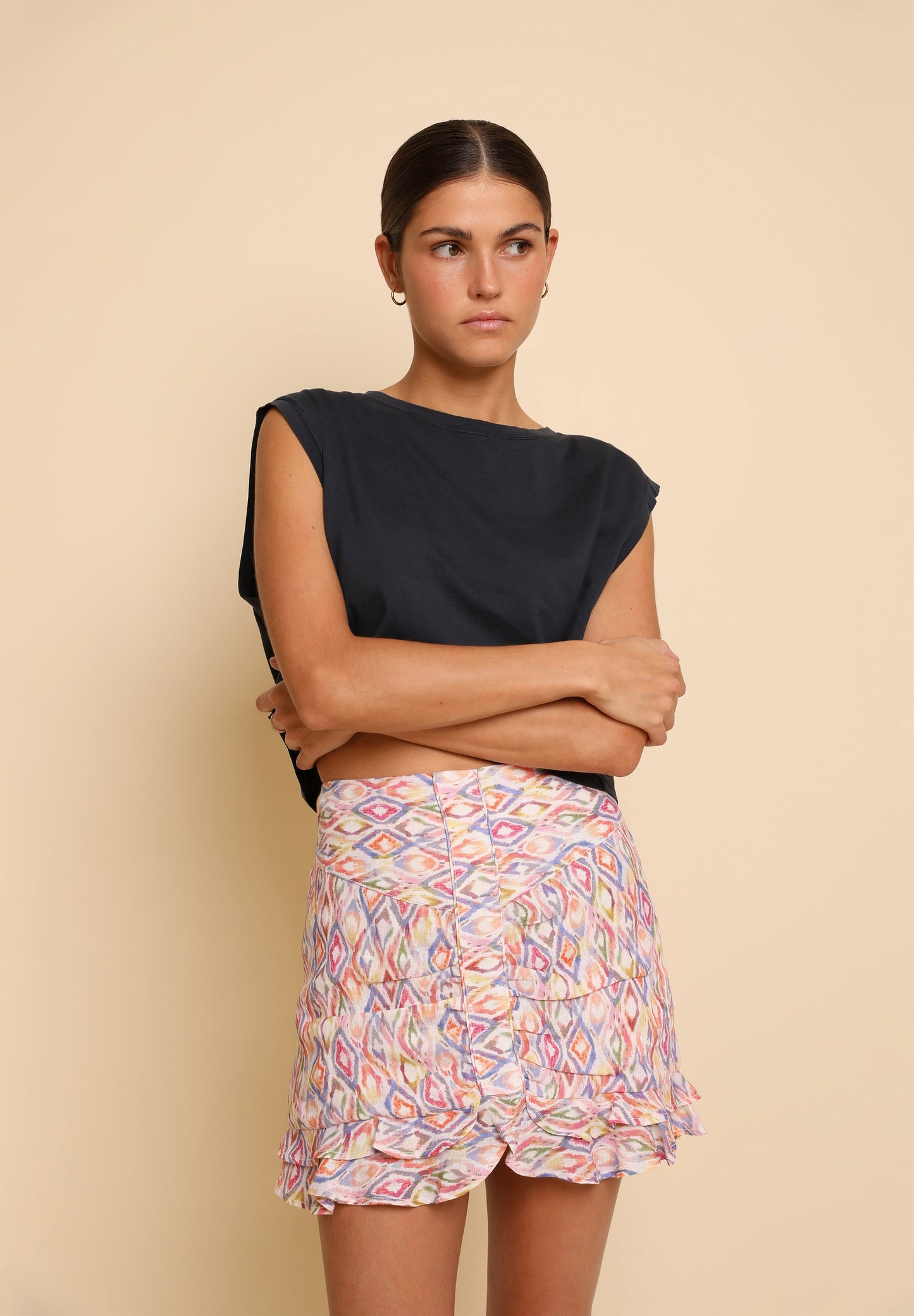 LINEN MINI SKIRT WITH RUFFLES