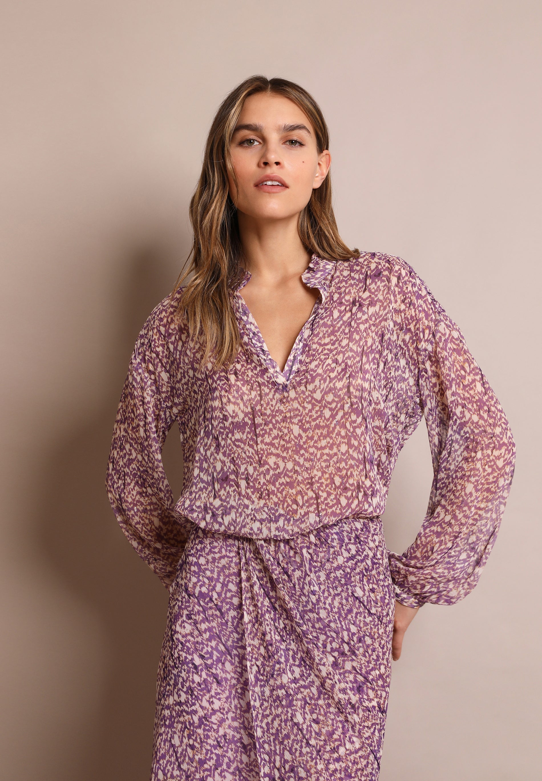 METALLIC PRINT BLOUSE