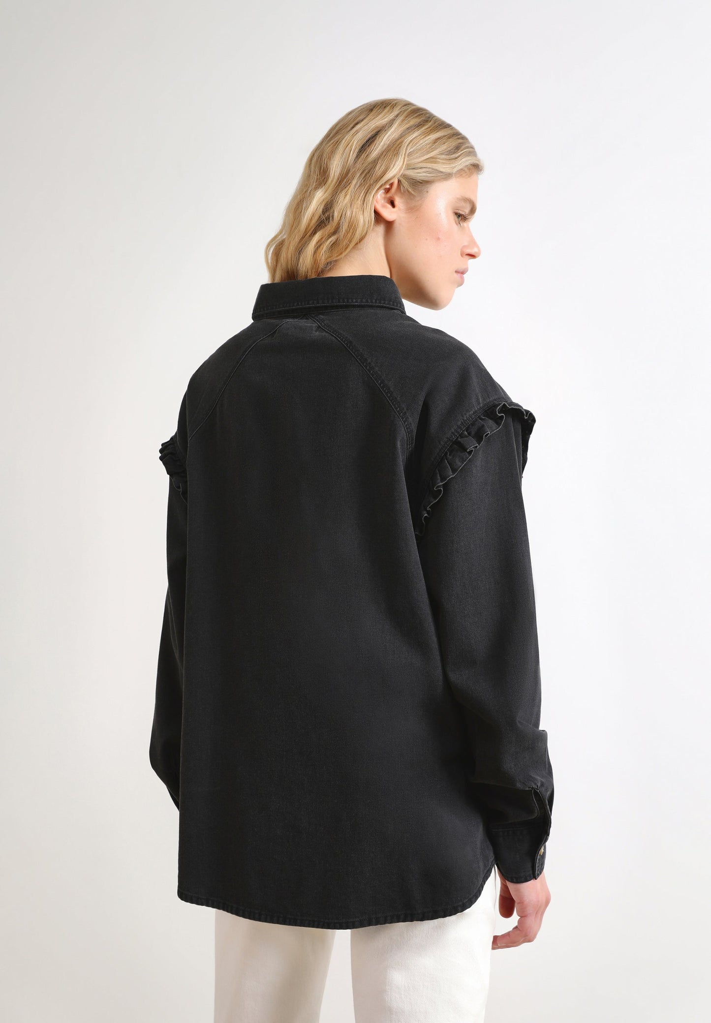 DENIM SHIRT WITH FRILL