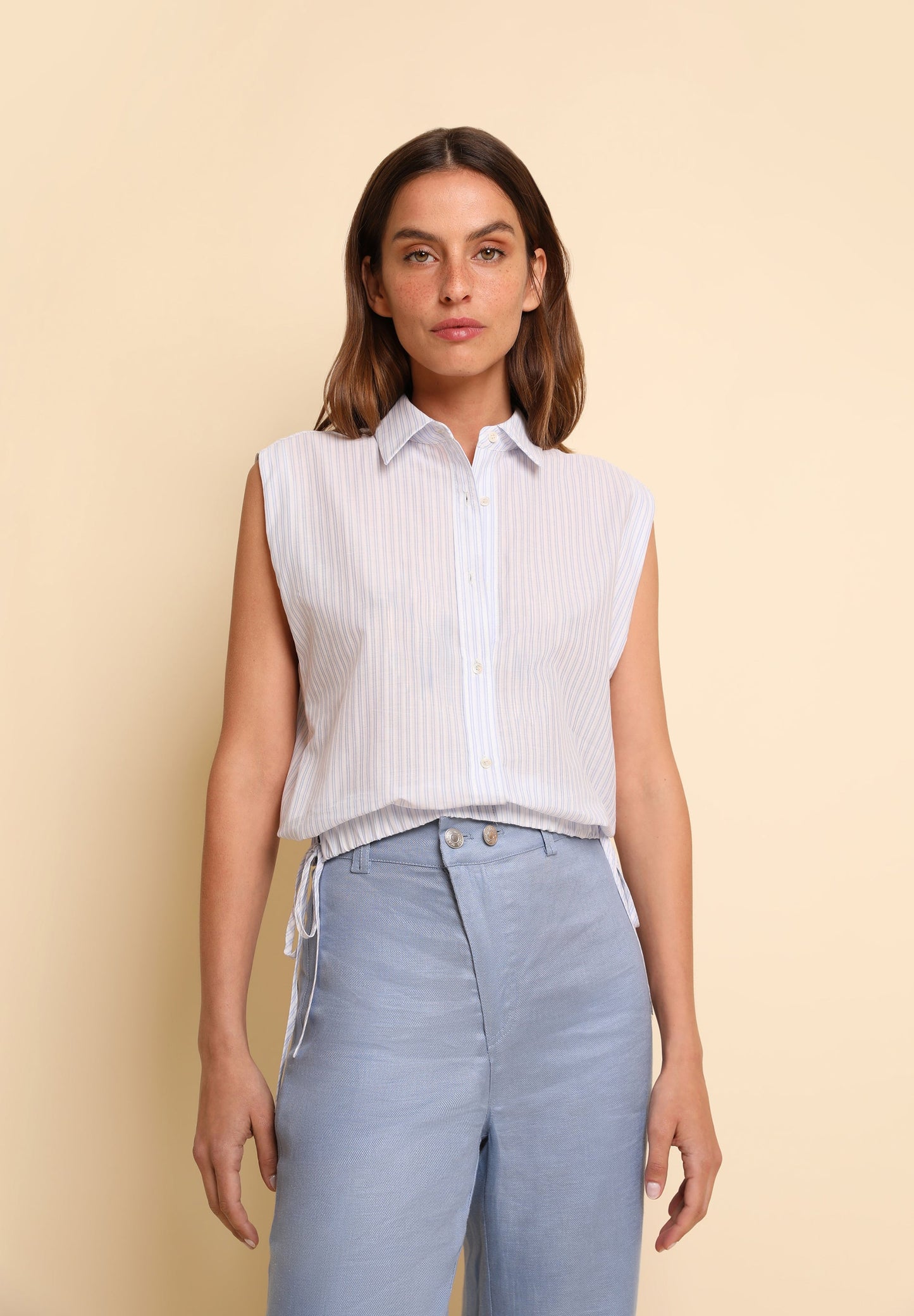 GATHERED STRIPED SHIRT