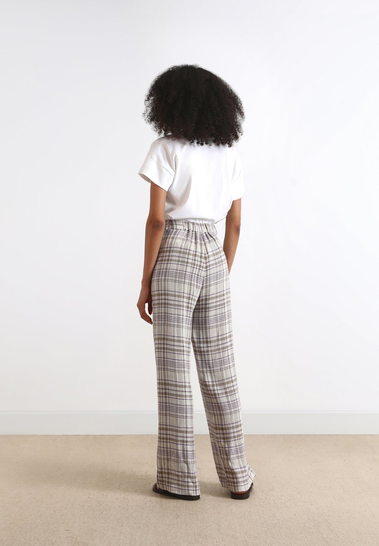 CHECKED LINEN TROUSERS
