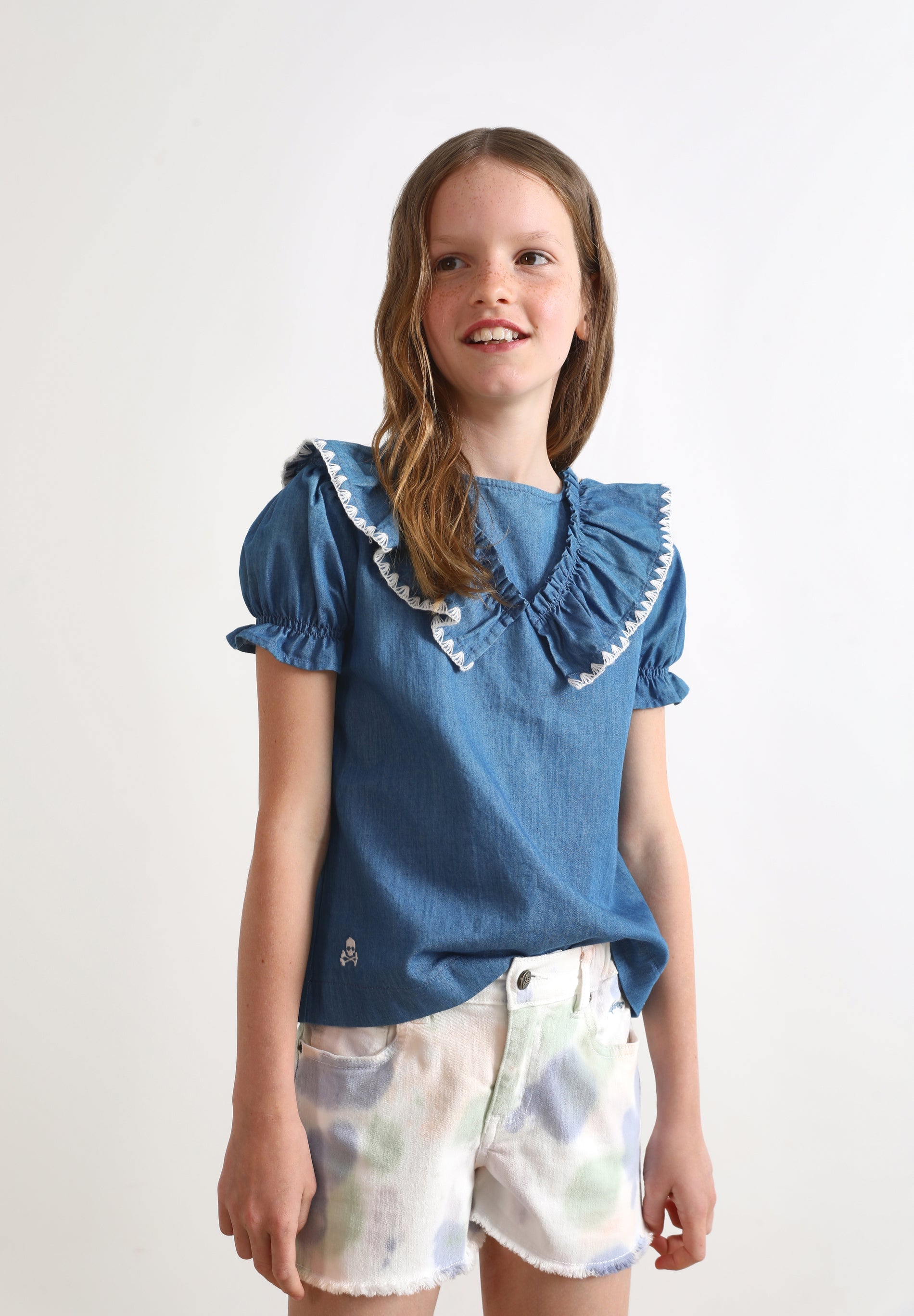 DENIM SHIRT WITH FRILL