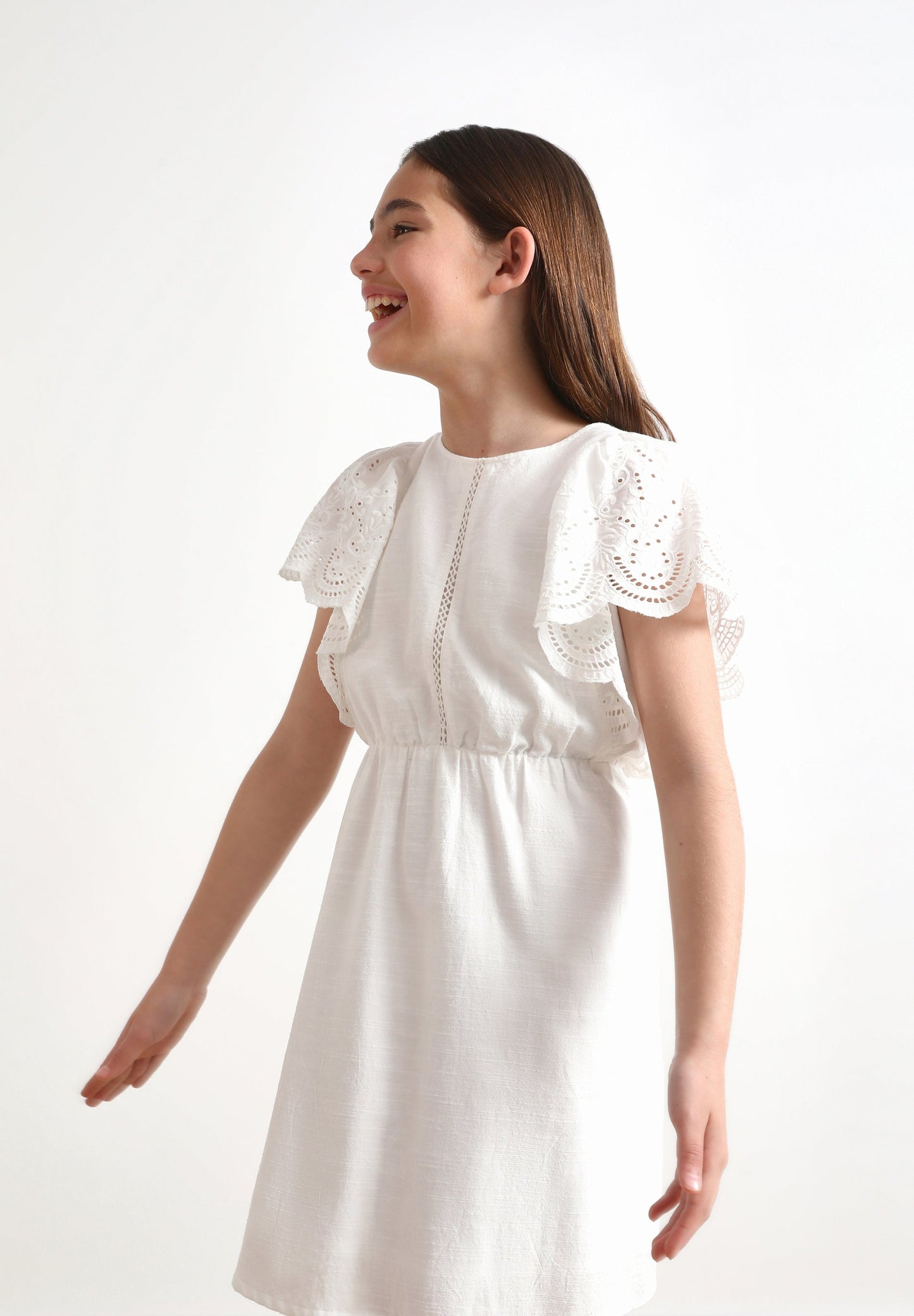 MINI DRESS WITH BRODERIE ANGLAISE RUFFLES