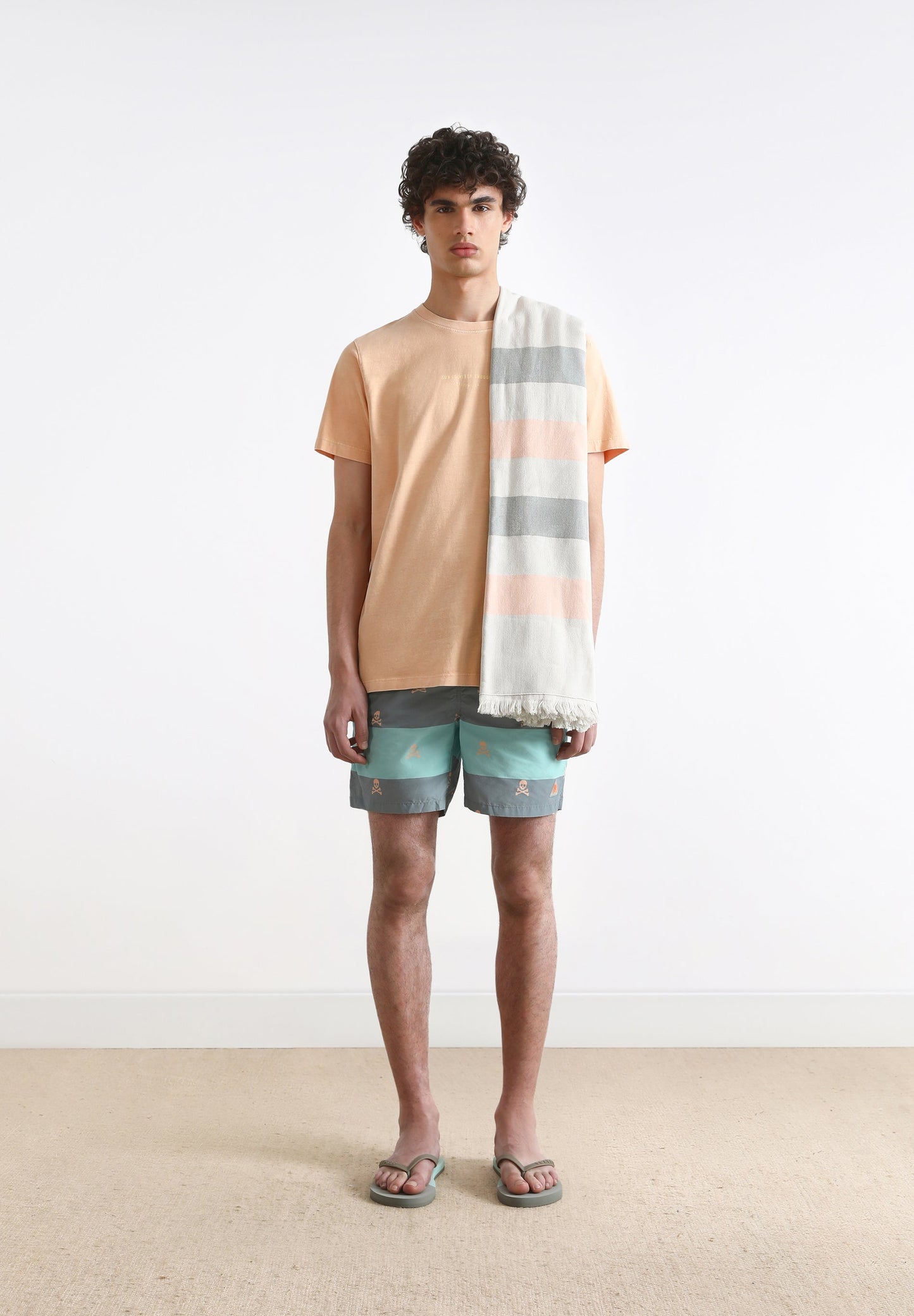 SWIMMING TRUNKS WITH STRIPES AND SKULLS