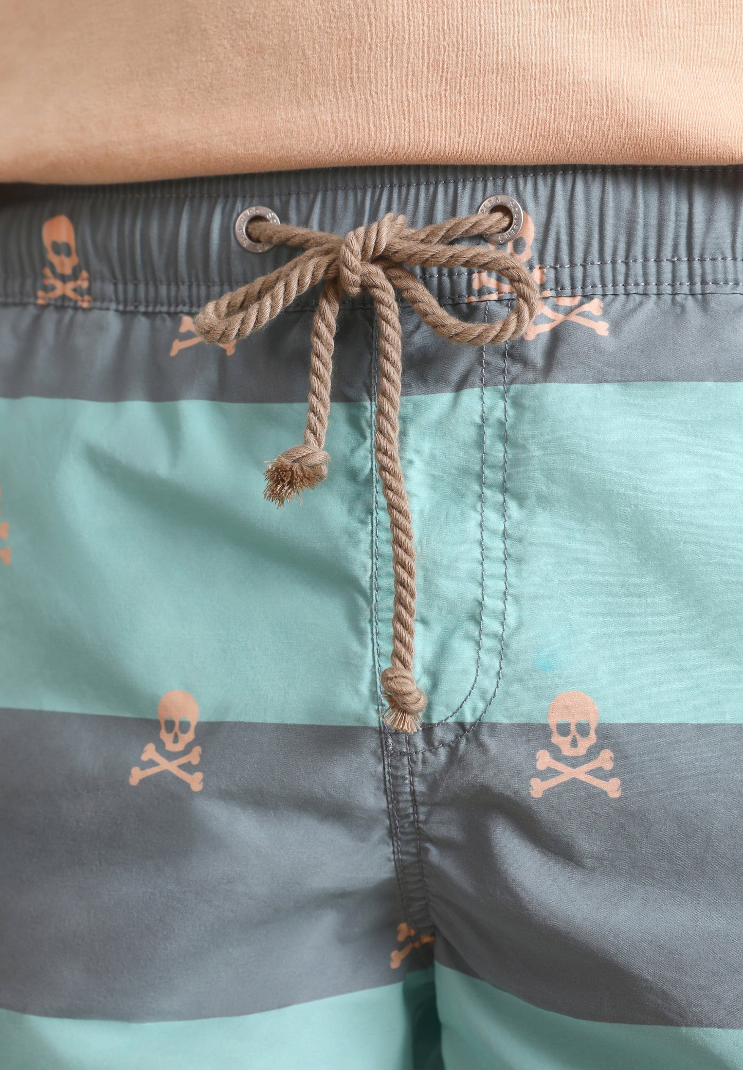 SWIMMING TRUNKS WITH STRIPES AND SKULLS