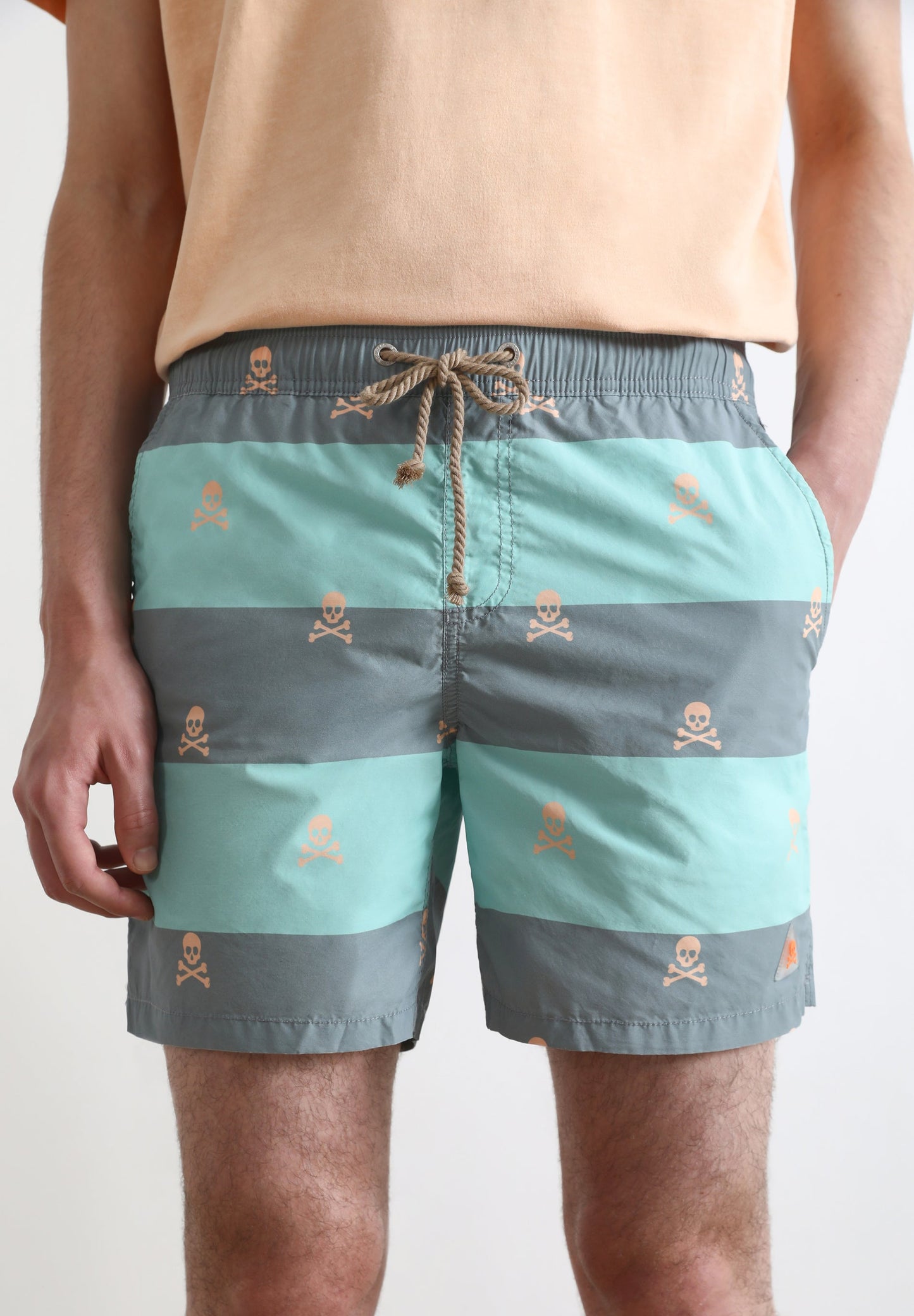 SWIMMING TRUNKS WITH STRIPES AND SKULLS