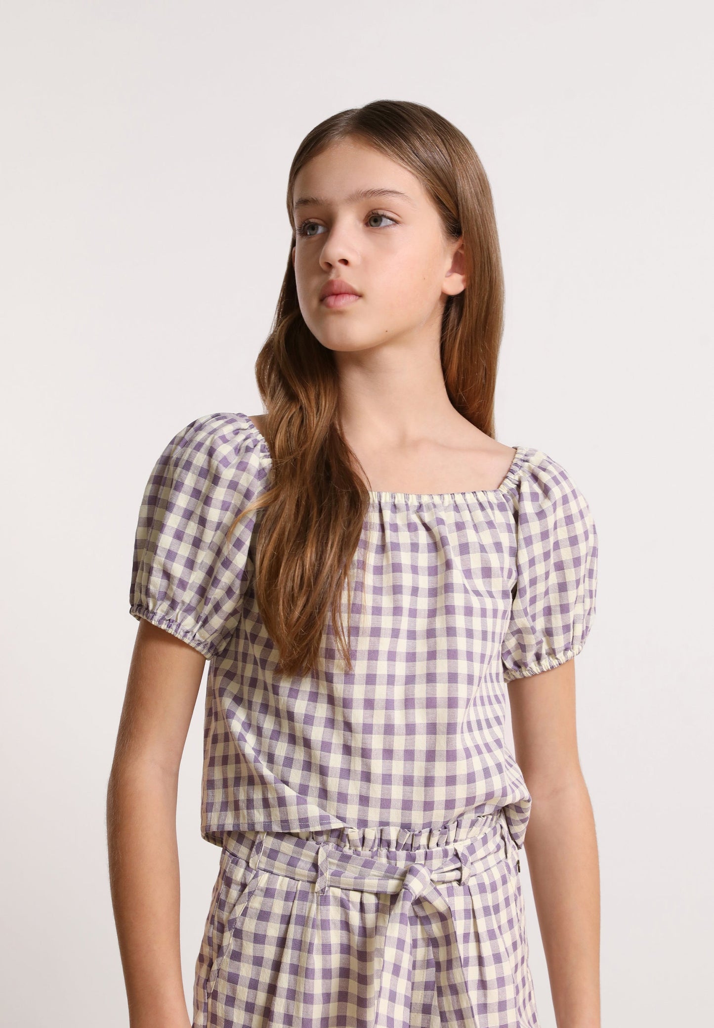 GINGHAM BLOUSE WITH PUFF SLEEVES