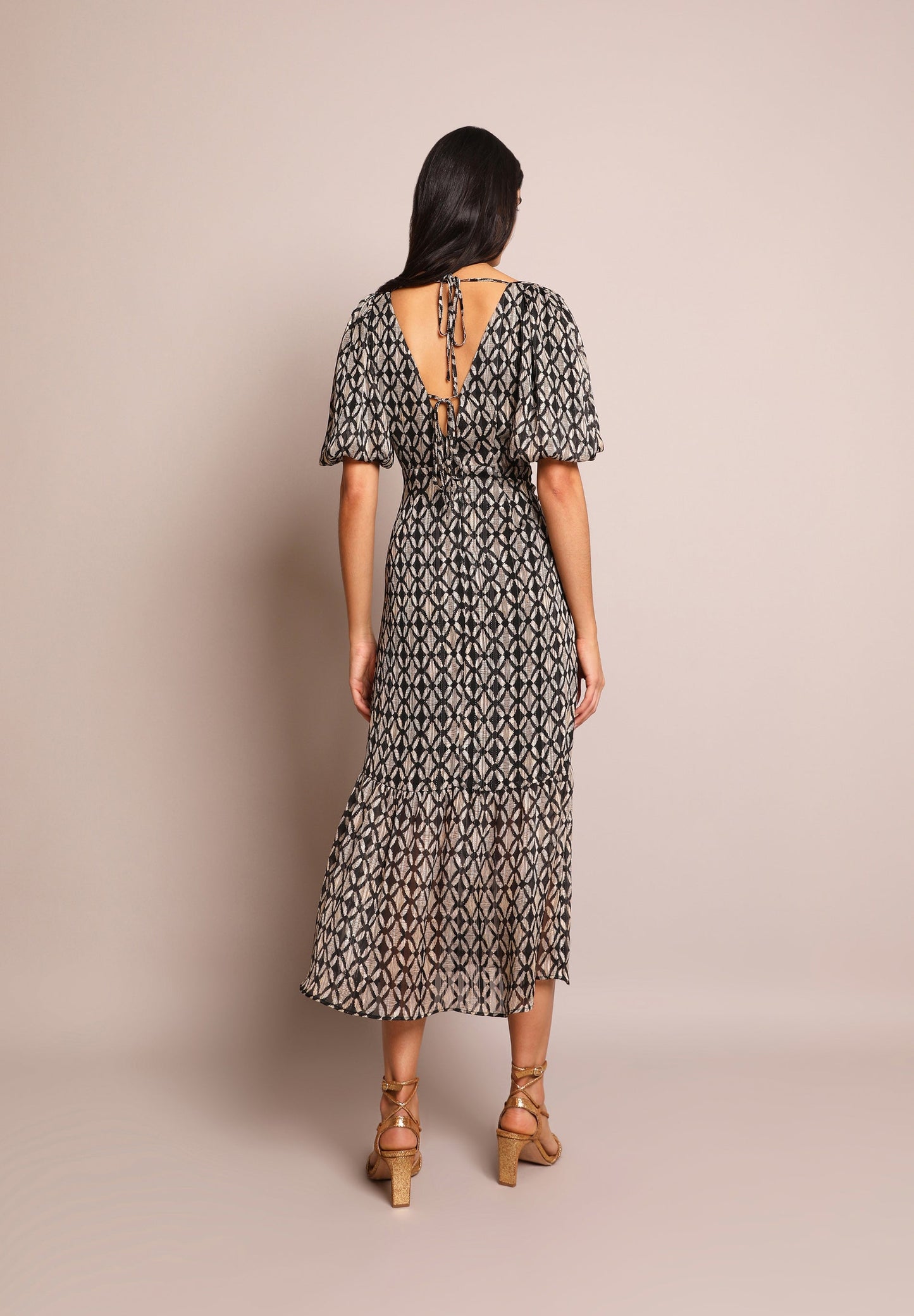 PUFFED SLEEVE MIDI DRESS