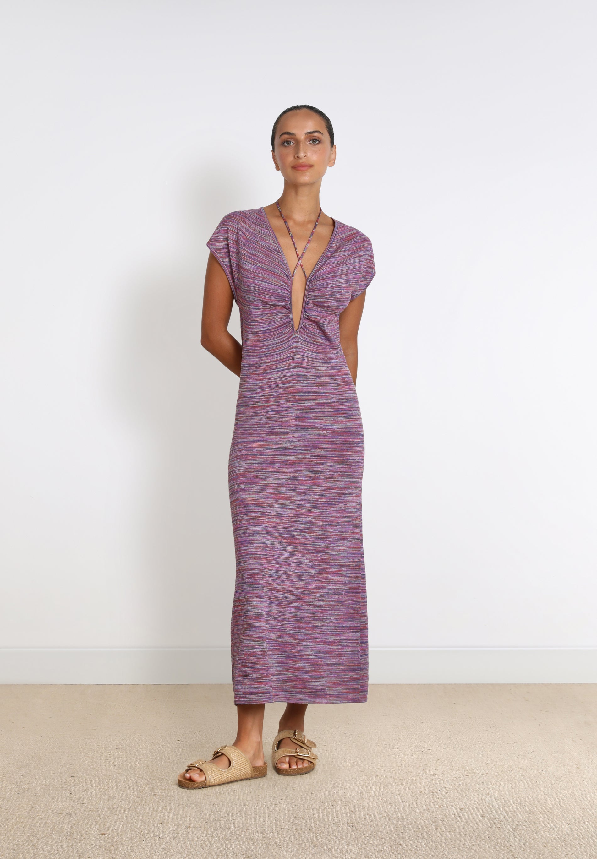 KNIT DRESS WITH TIE NECK