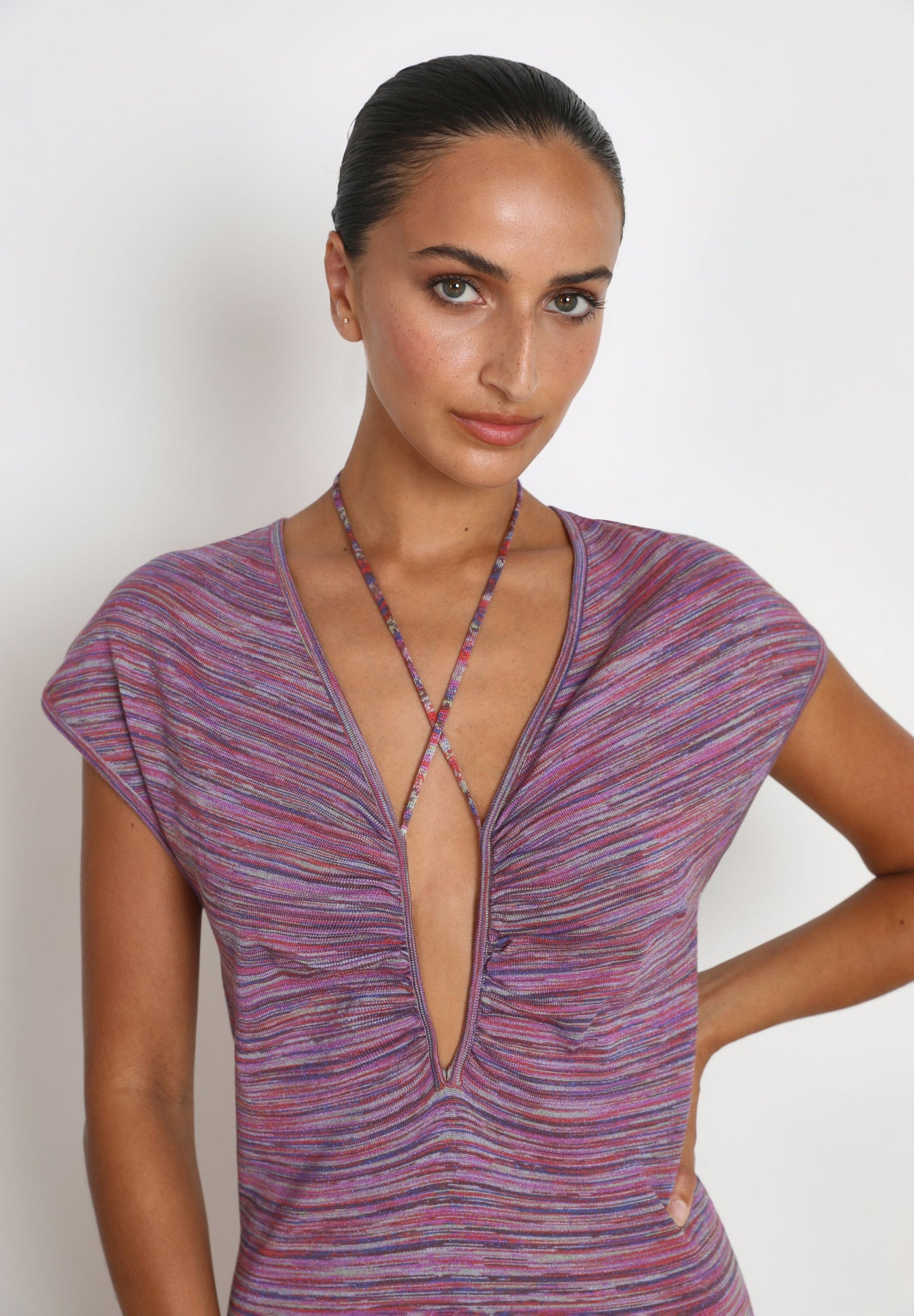 KNIT DRESS WITH TIE NECK