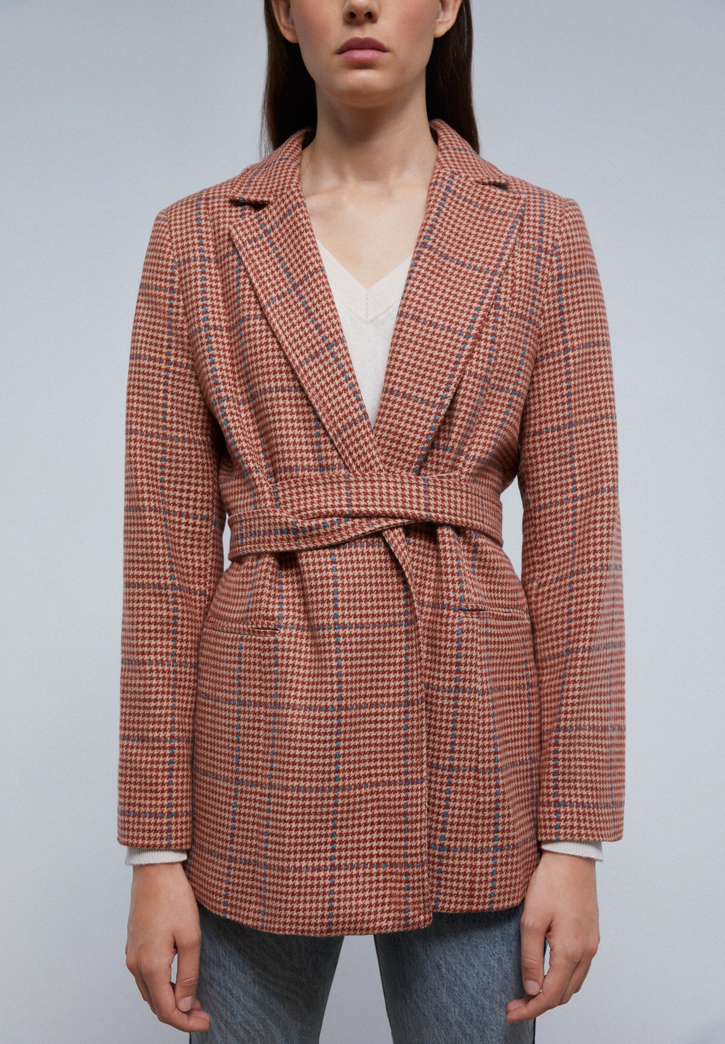 CHECK BLAZER WITH BELT