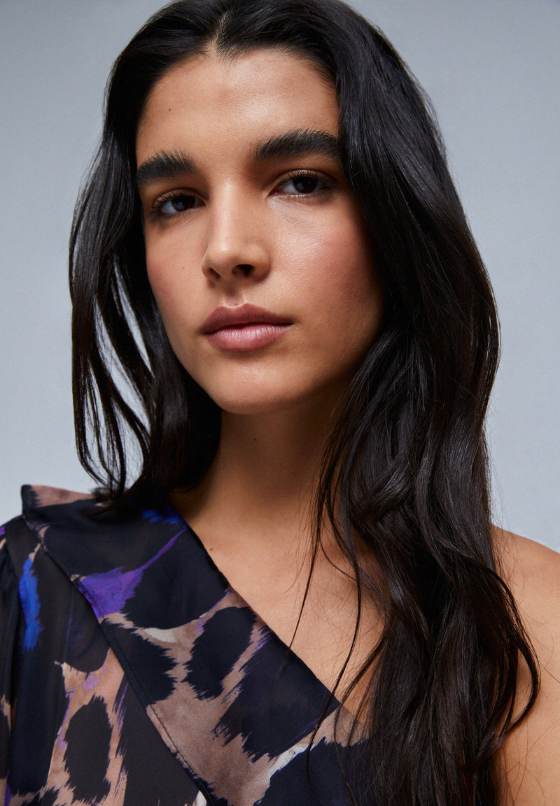 ASYMMETRIC ANIMAL PRINT BLOUSE