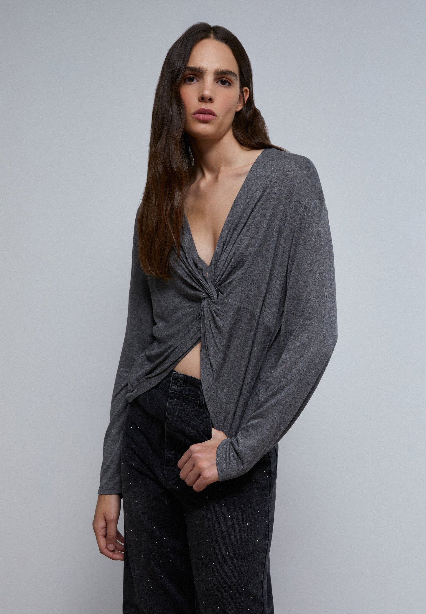 LUREX T-SHIRT WITH KNOT DETAIL