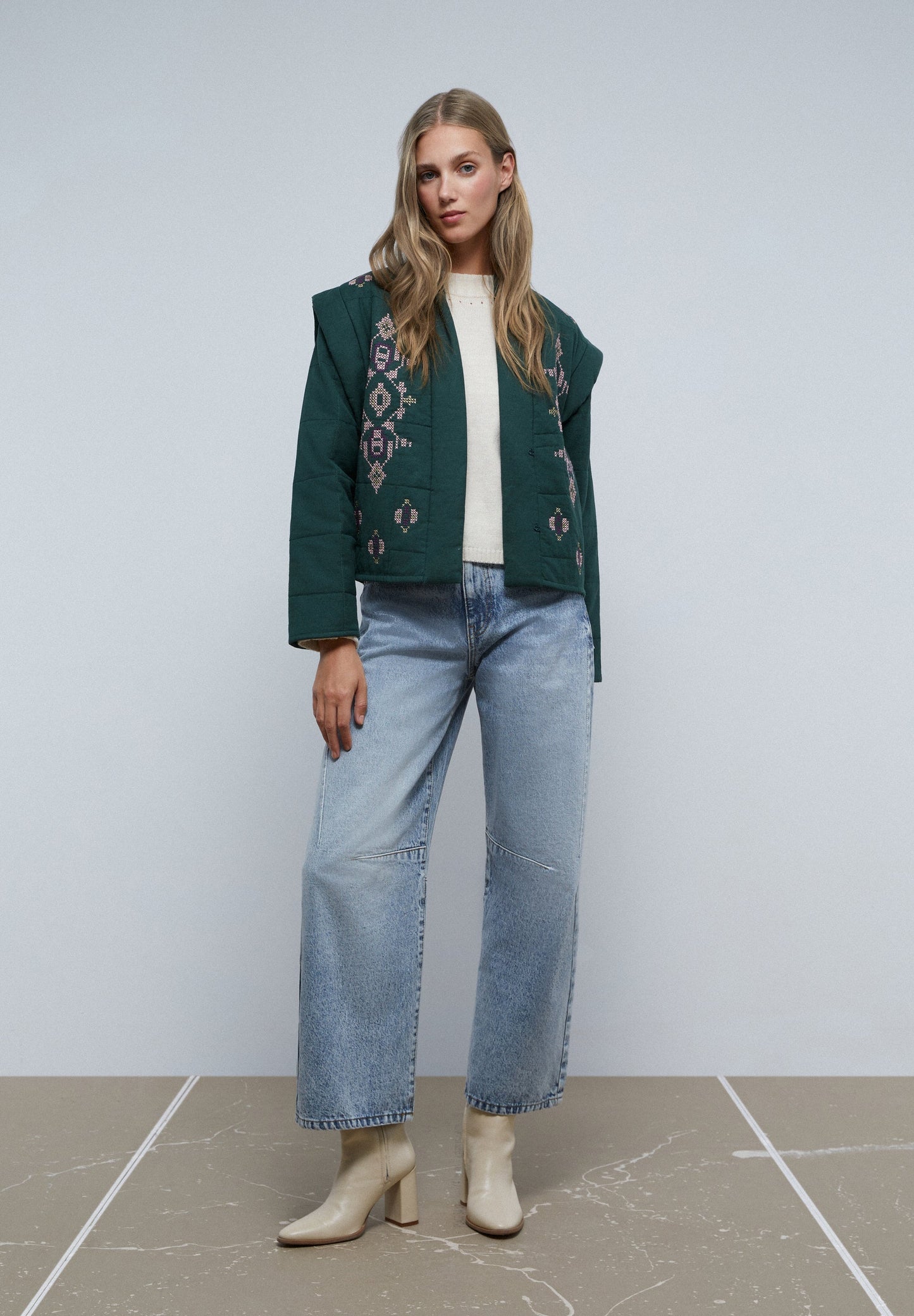 QUILTED CARDIGAN WITH EMBROIDERED DETAILS