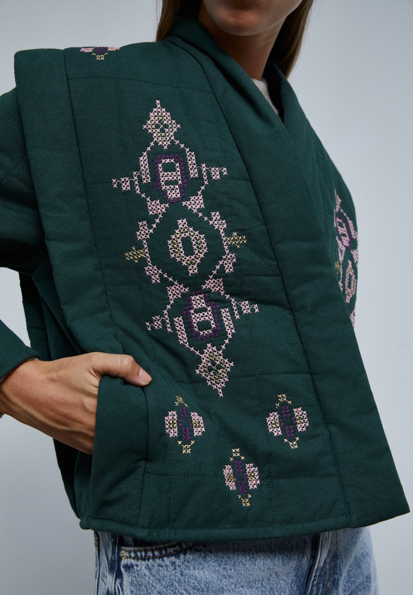 QUILTED CARDIGAN WITH EMBROIDERED DETAILS