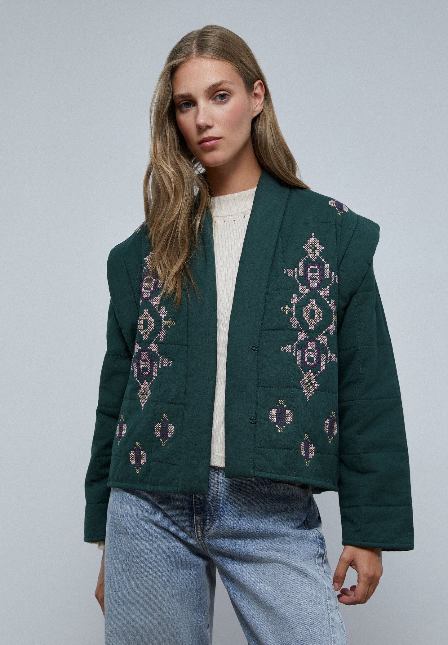 QUILTED CARDIGAN WITH EMBROIDERED DETAILS