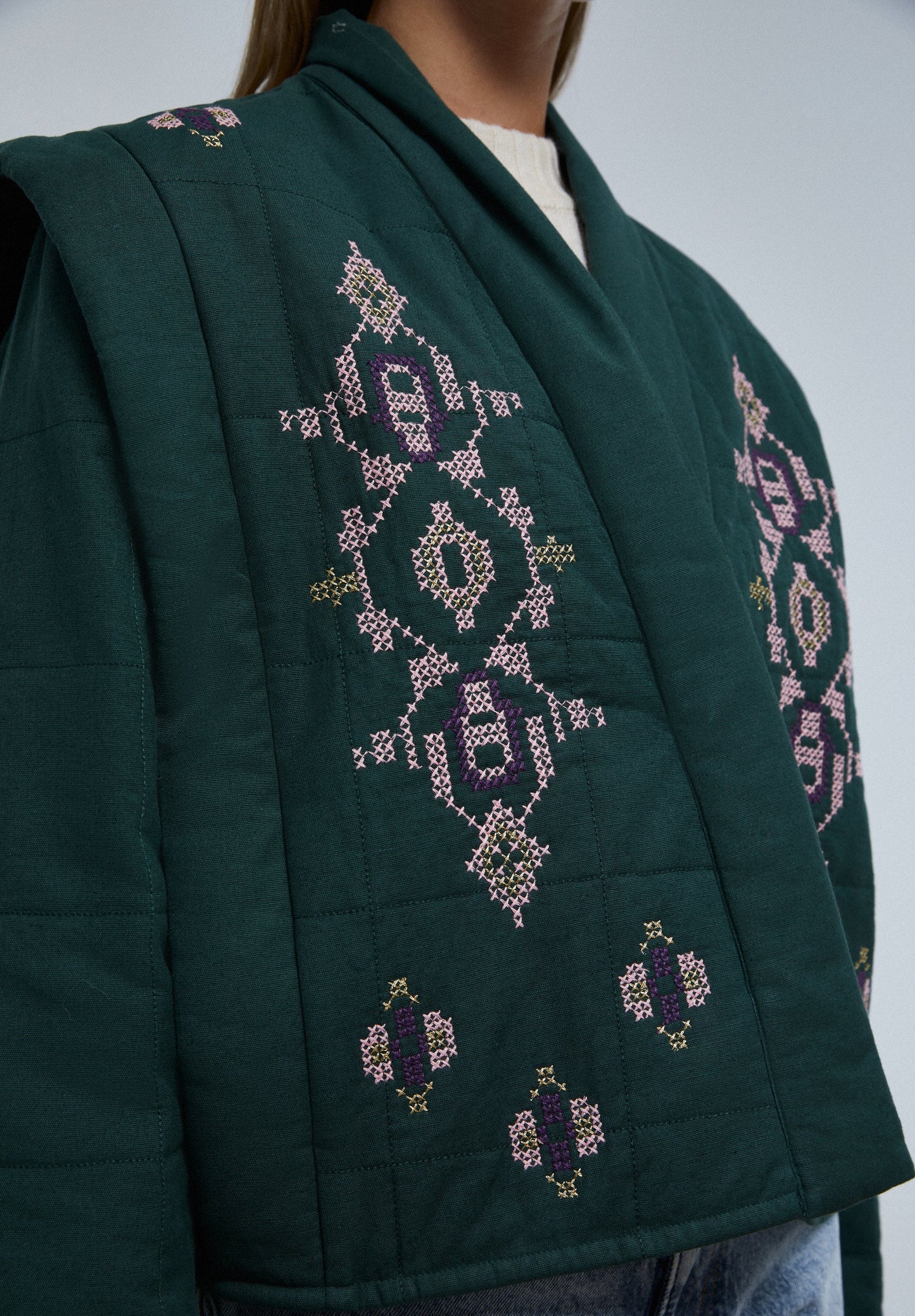 QUILTED CARDIGAN WITH EMBROIDERED DETAILS