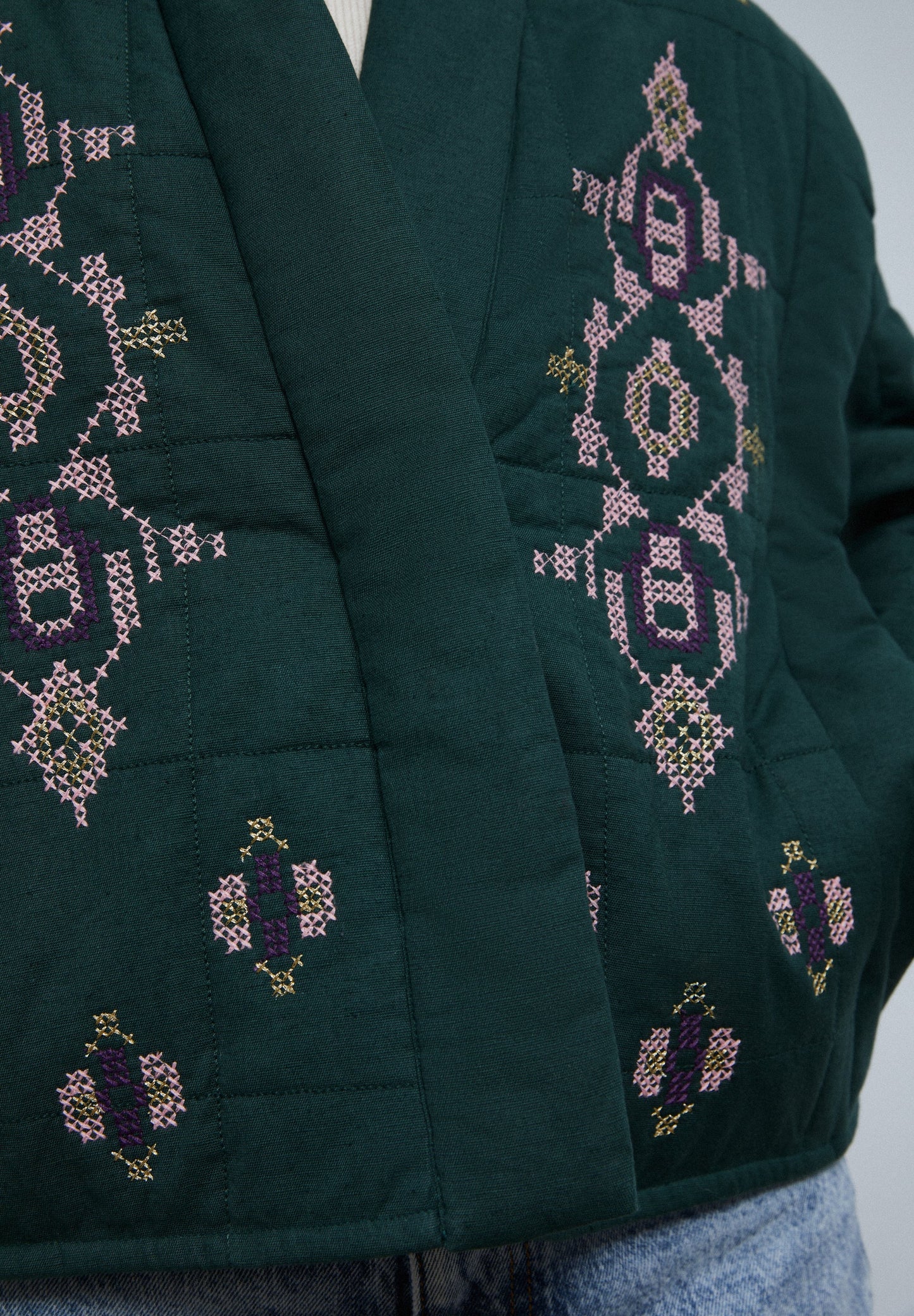 QUILTED CARDIGAN WITH EMBROIDERED DETAILS