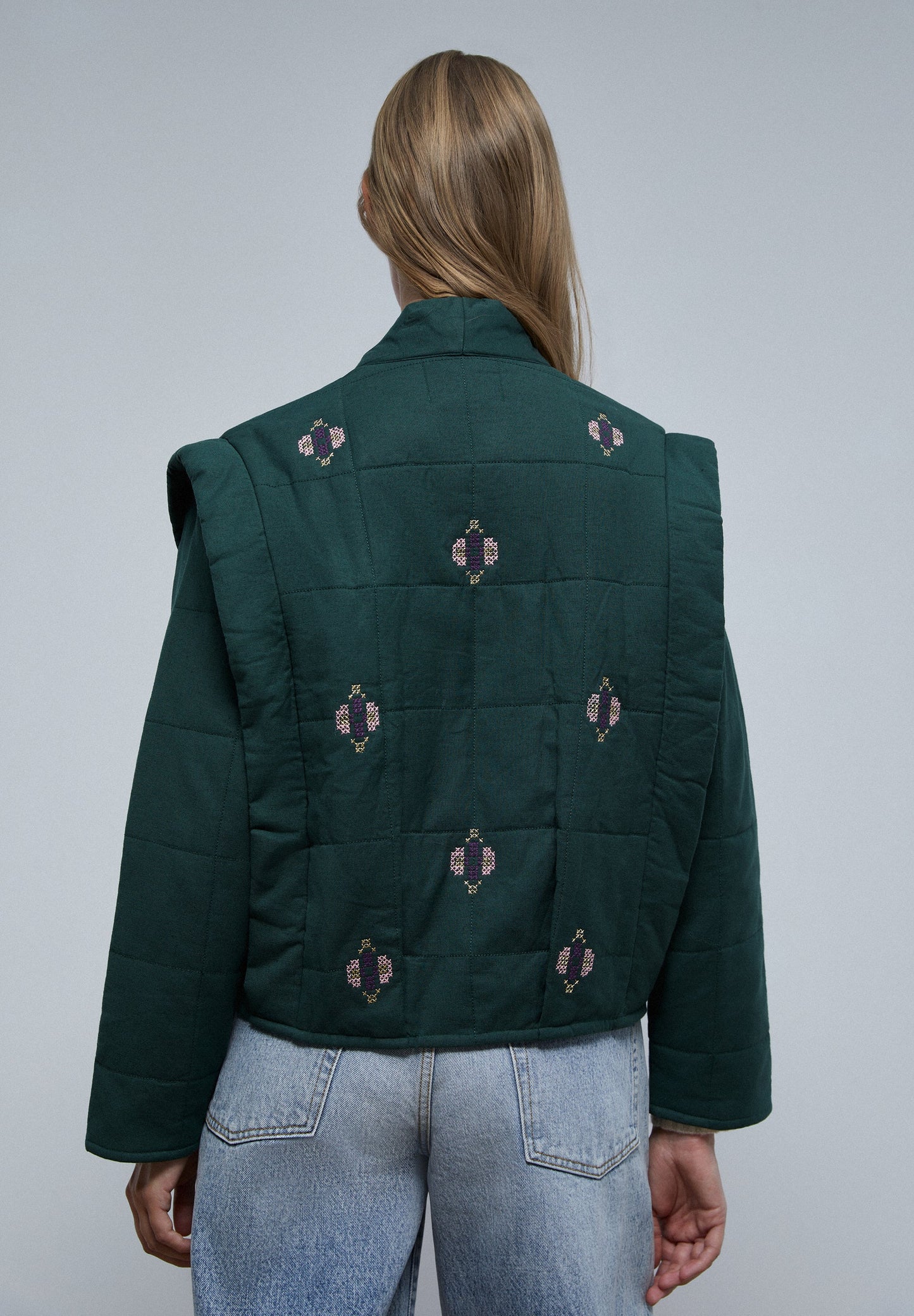 QUILTED CARDIGAN WITH EMBROIDERED DETAILS