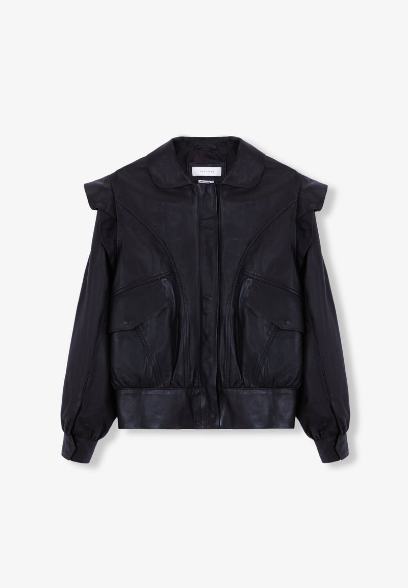 LEATHER JACKET WITH SHOULDER FRILL