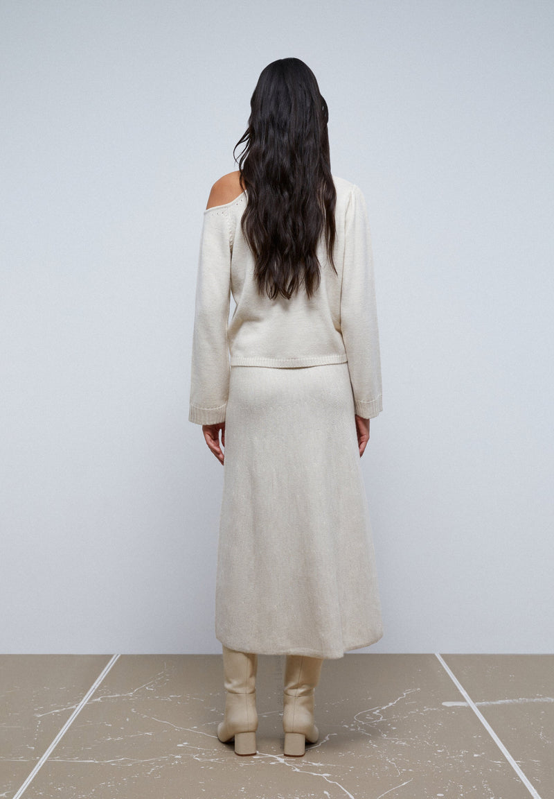 MIDI KNIT SKIRT WITH ASYMMETRIC HEM