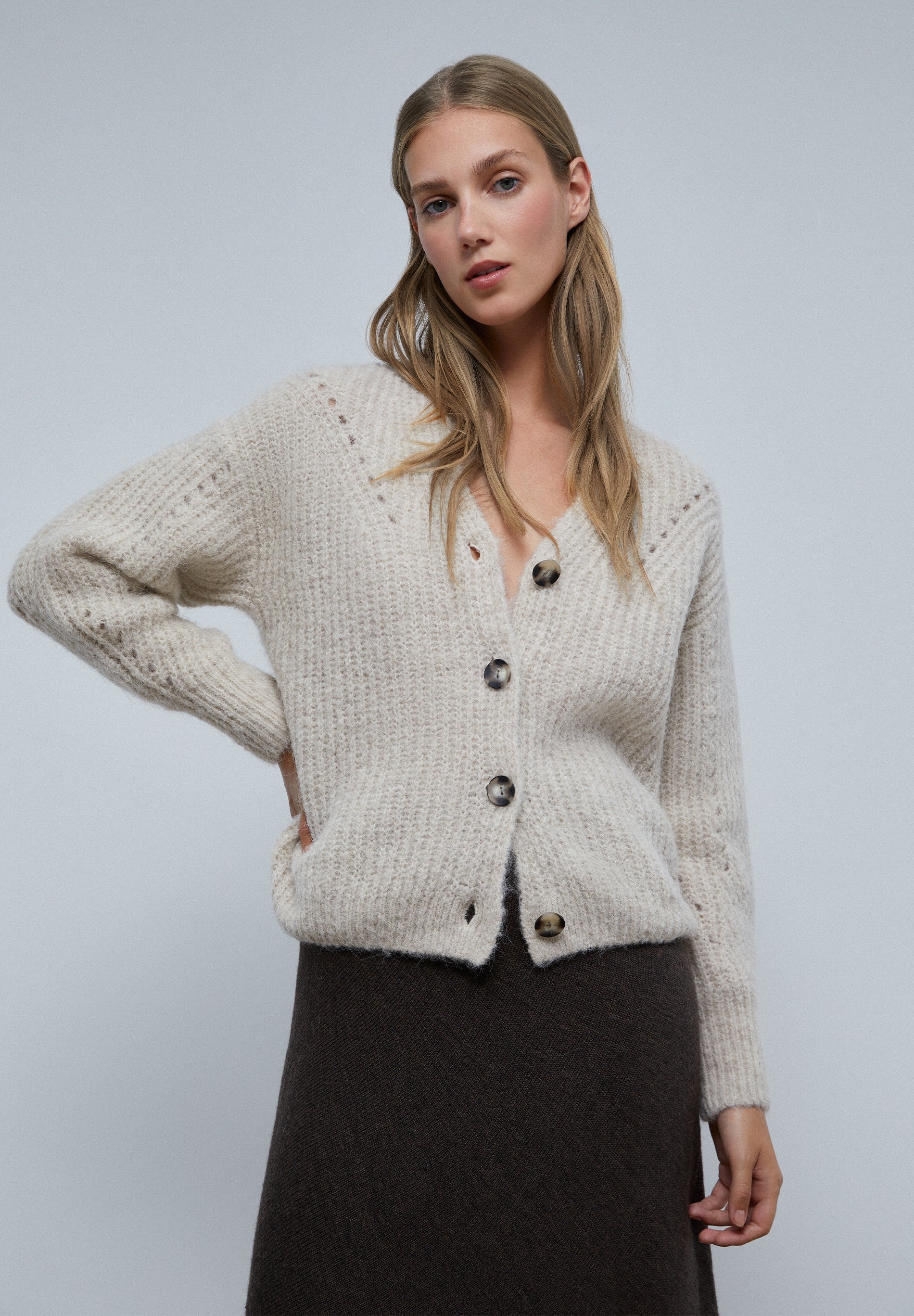 RIBBED CARDIGAN WITH DETAILS
