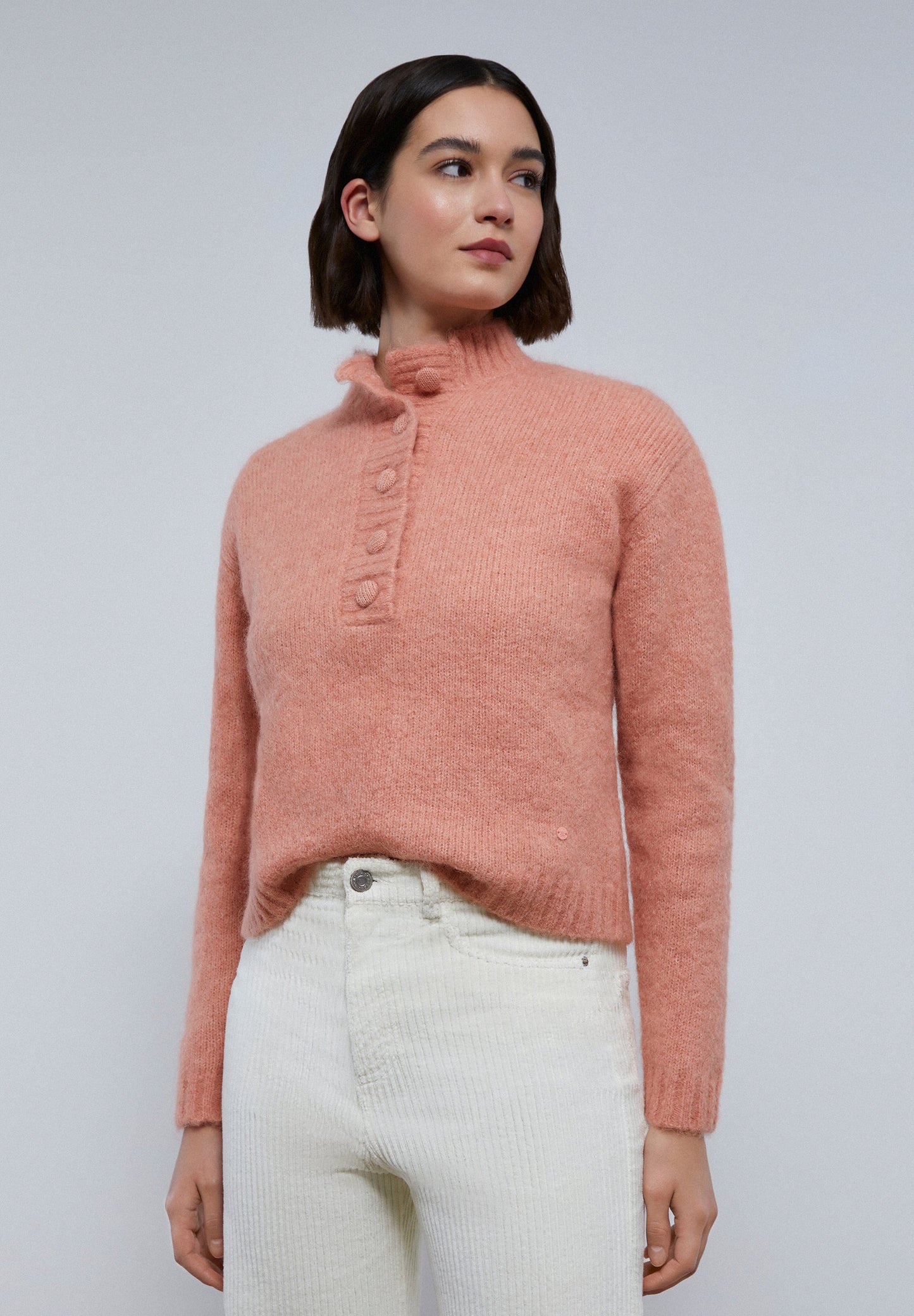 HENLEY NECK KNIT SWEATER