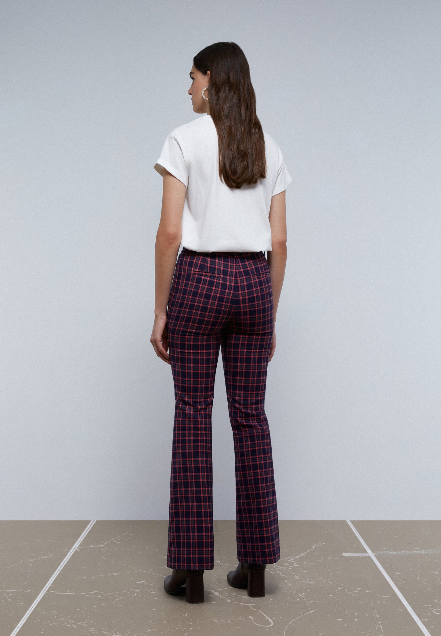 FLARED CHECK TROUSERS